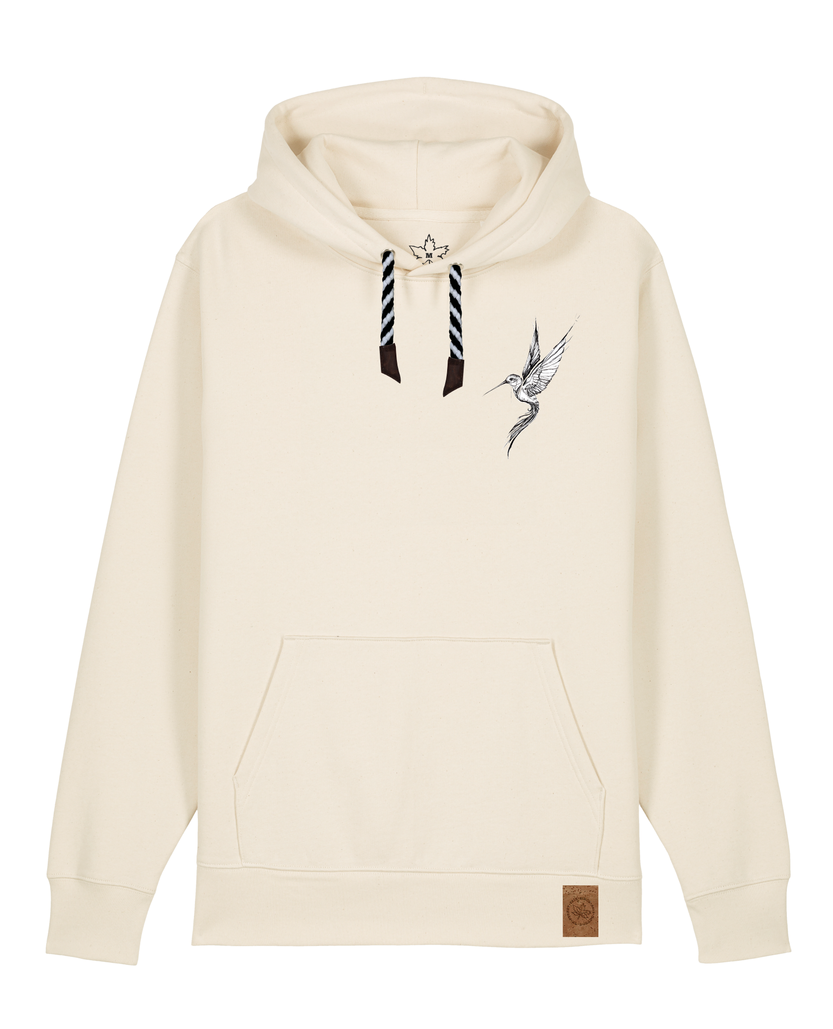 bio-unisex-medium fit-hoodie-kolibri (backprint)-stsu177-natur-sw kordel-front