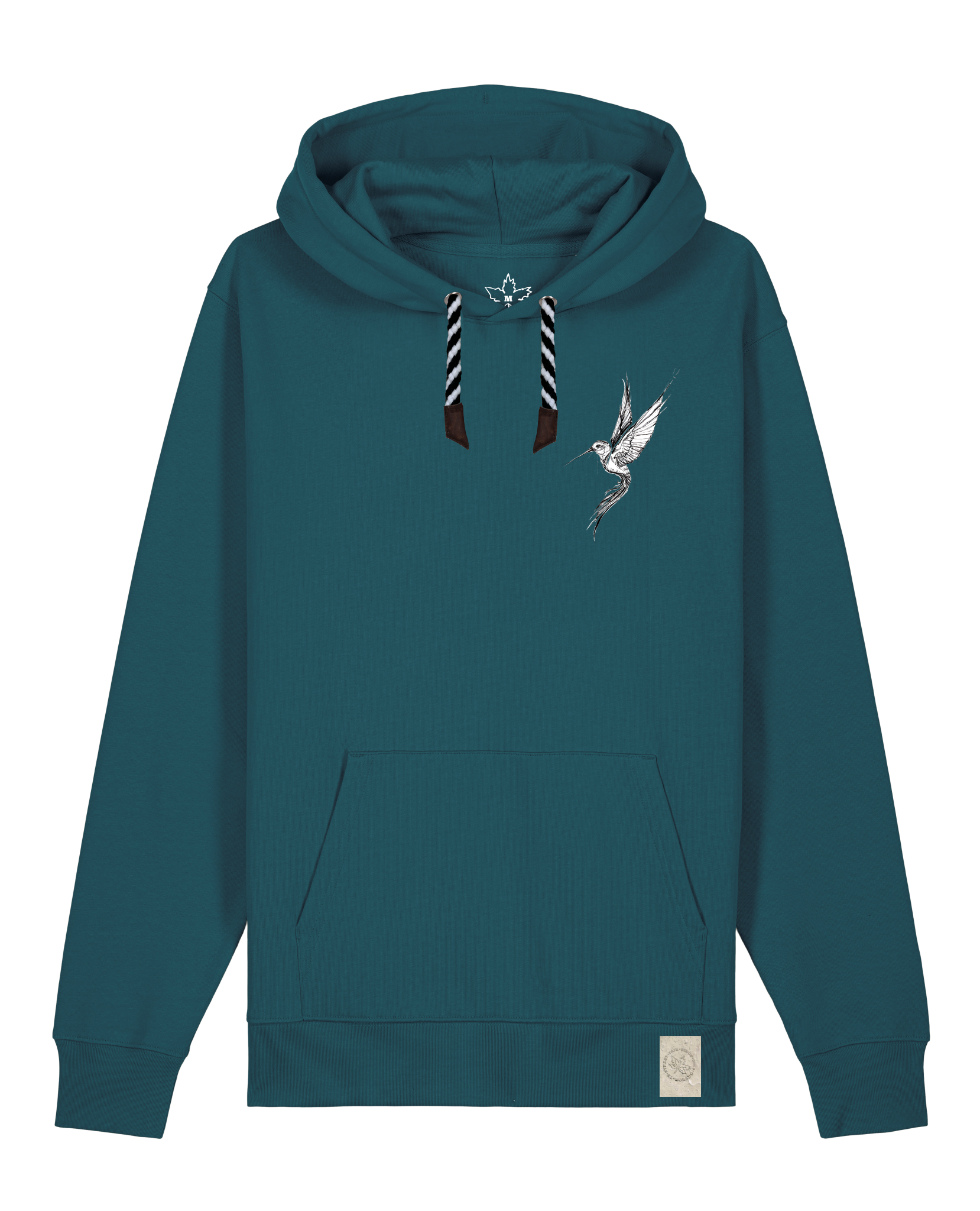 bio-unisex-medium fit-hoodie-kolibri (backprint)-stsu177-nordmanntanne-sw kordel-front