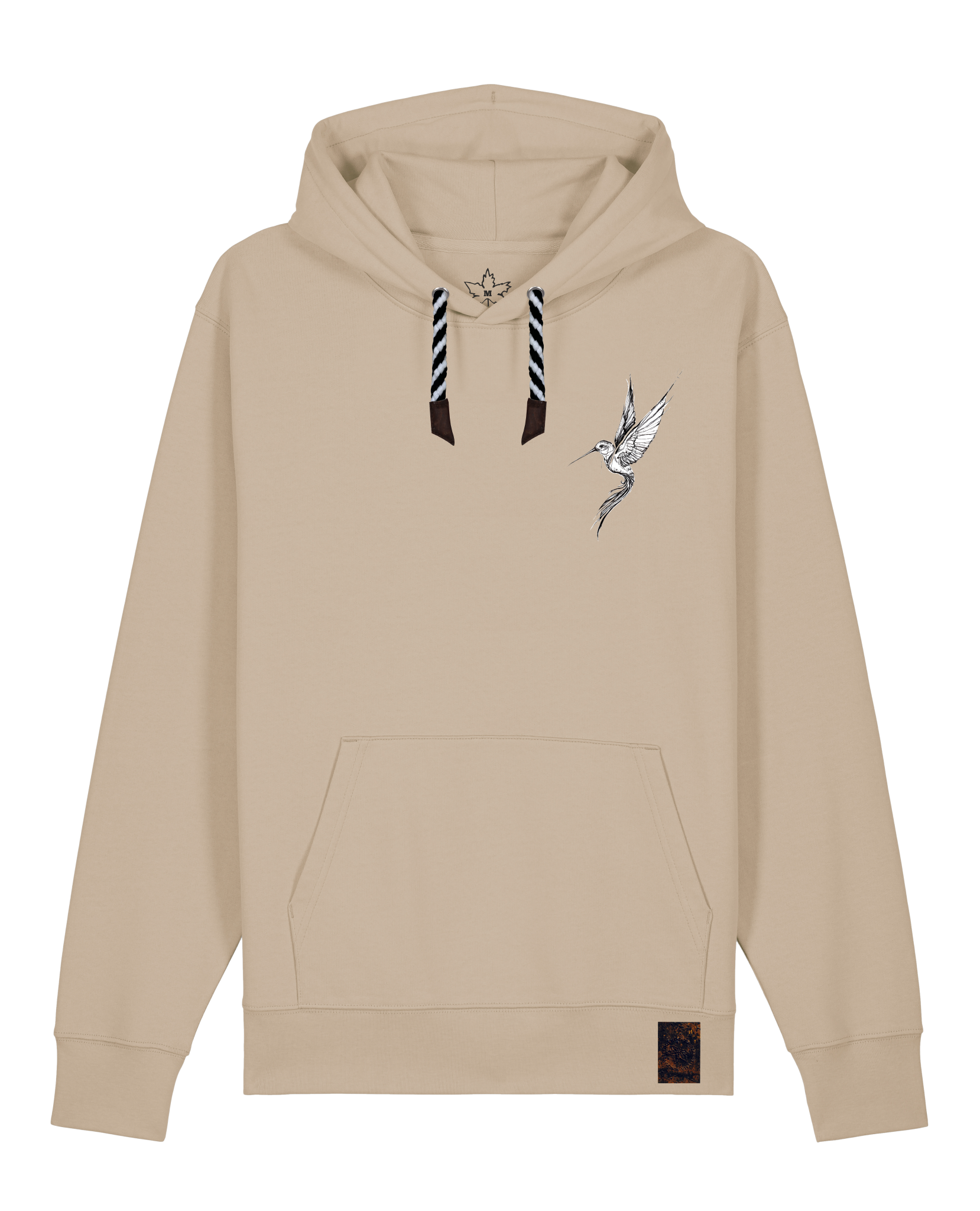 bio-unisex-medium fit-hoodie-kolibri (backprint)-stsu177-treibsand-sw kordel-front