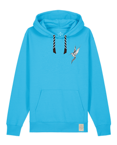 bio-unisex-medium fit-hoodie-kolibri (backprint)-stsu177-wasserblau-sw kordel-front