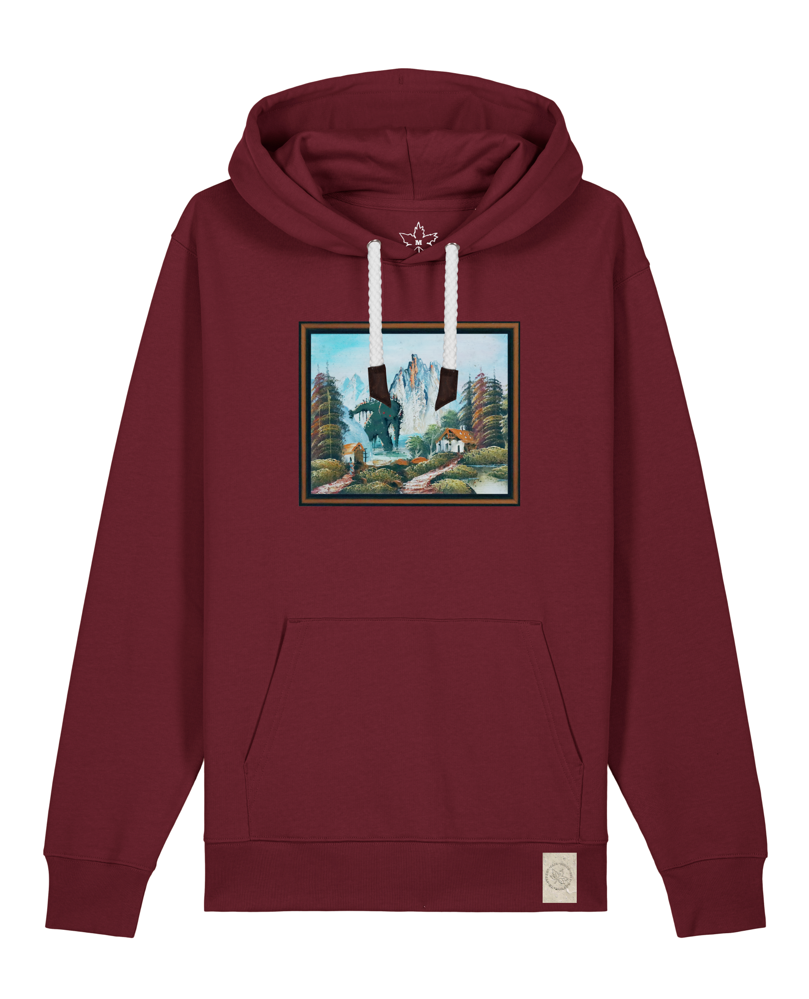 bio-unisex-medium fit-hoodie-krakonoš in holidays-stsu177-burgunder rot-weiße kordel-front