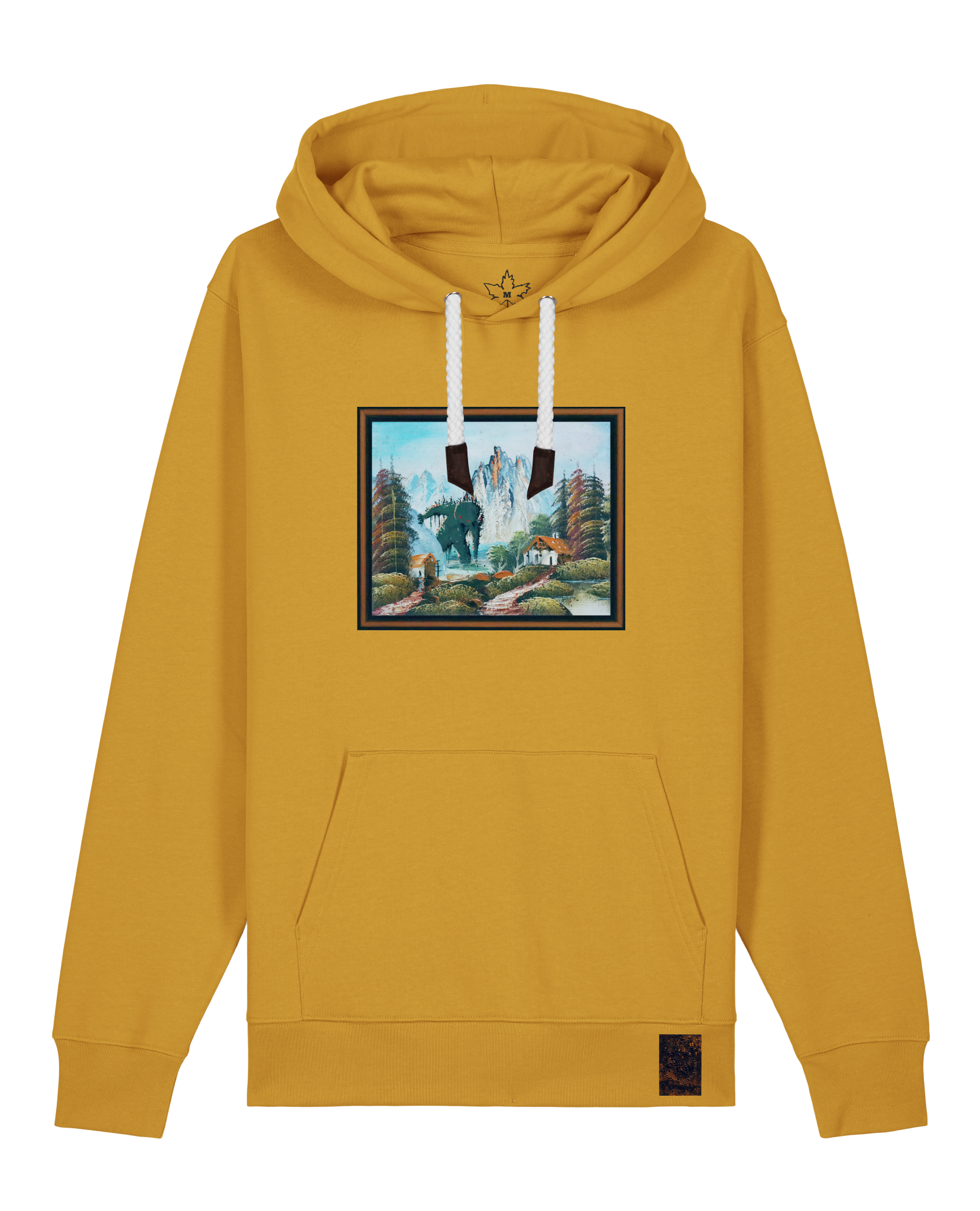 bio-unisex-medium fit-hoodie-krakonoš in holidays-stsu177-senf-weiße kordel-front