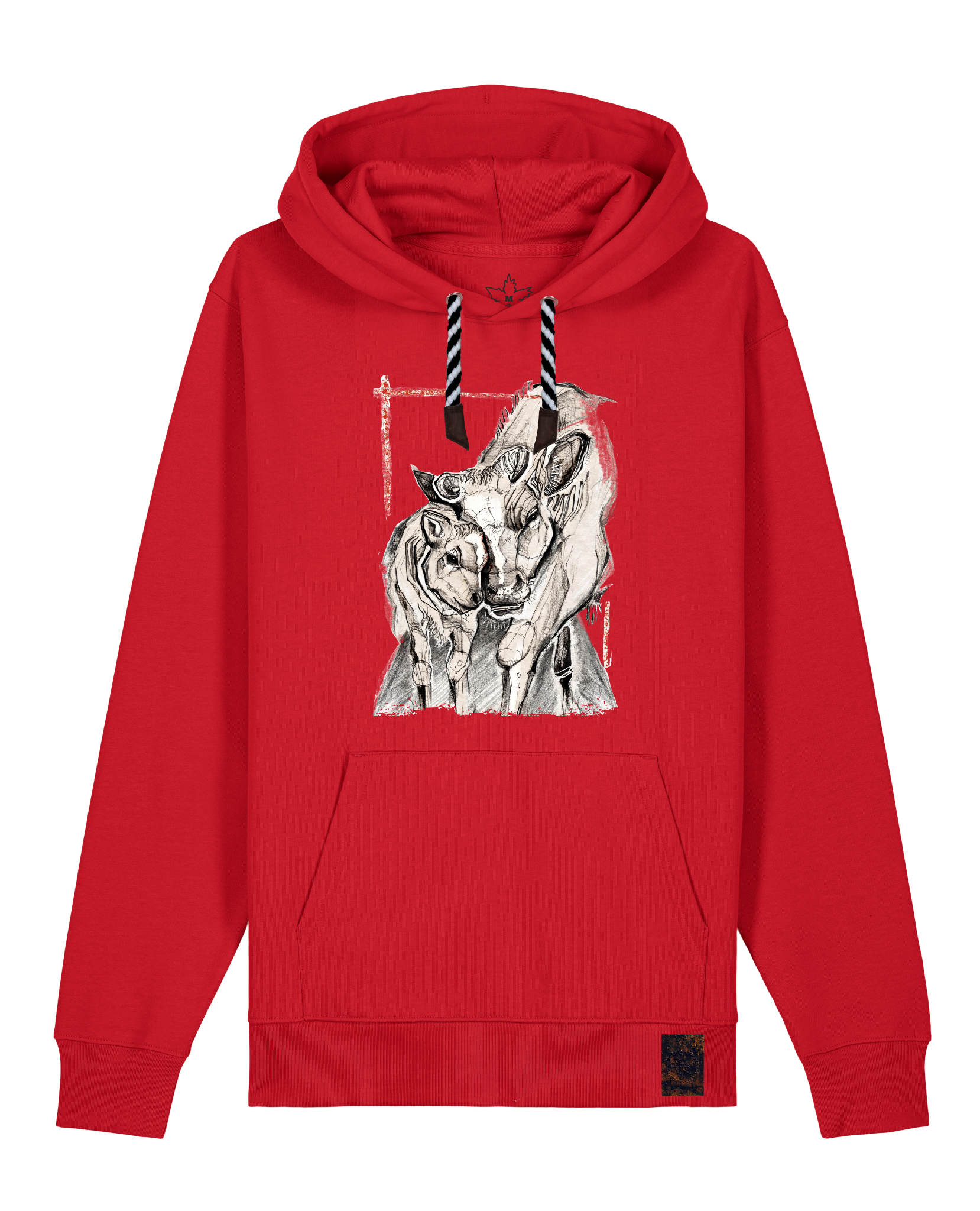 bio-unisex-medium fit-hoodie-kühe-stsu177-erdbeere-sw kordel-front