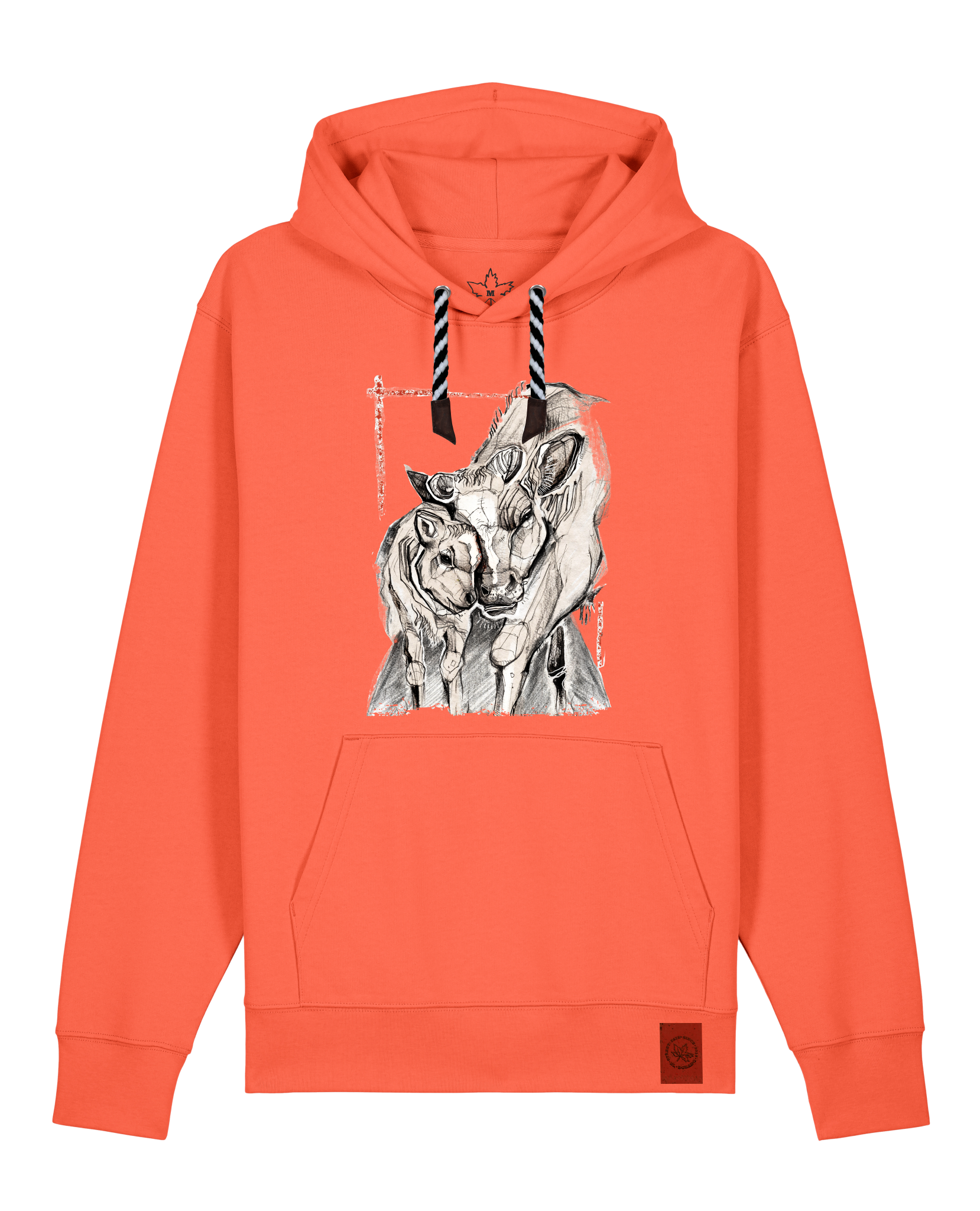 bio-unisex-medium fit-hoodie-kühe-stsu177-mandarine-sw kordel-front