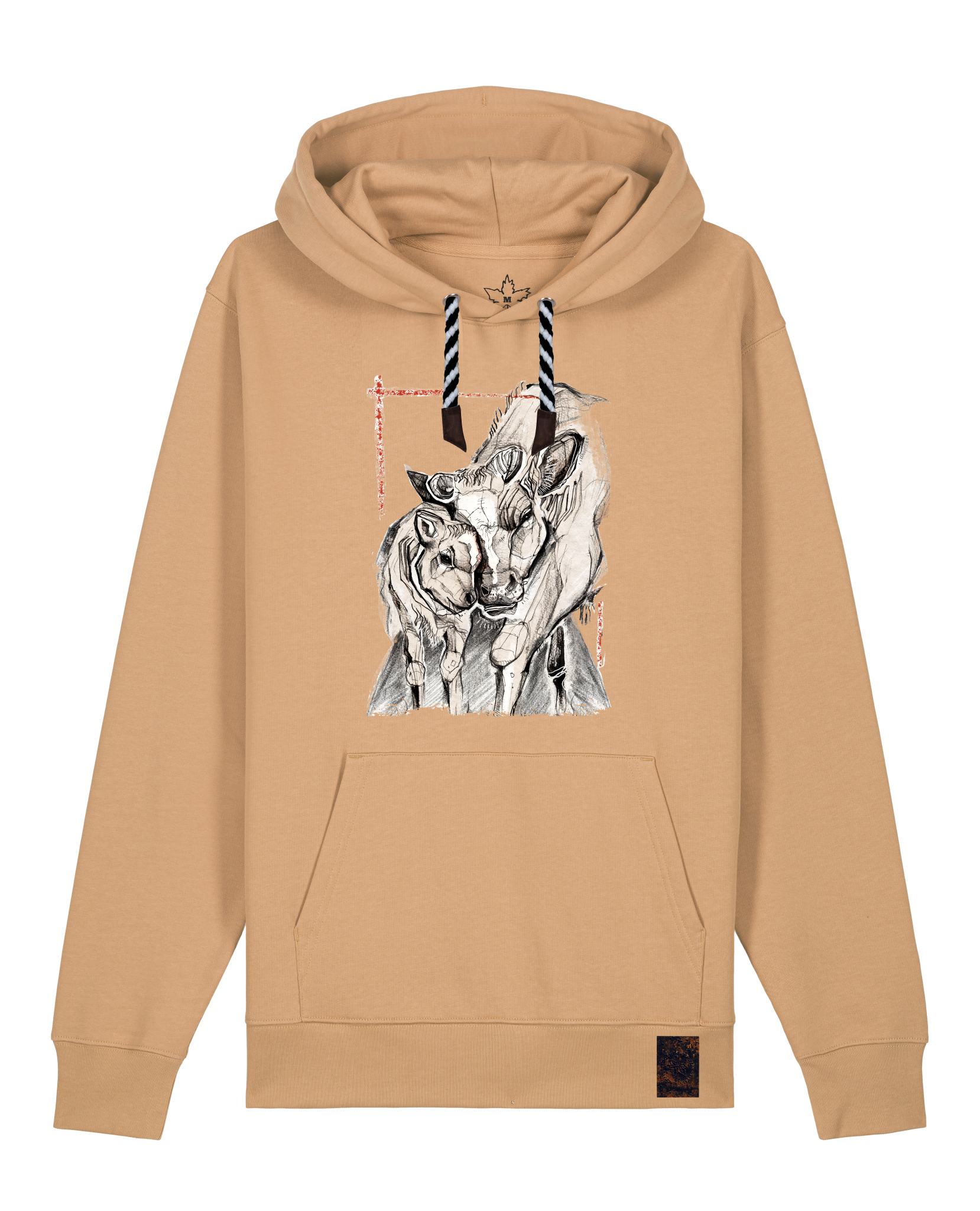 bio-unisex-medium fit-hoodie-kühe-stsu177-meersand-sw kordel-front