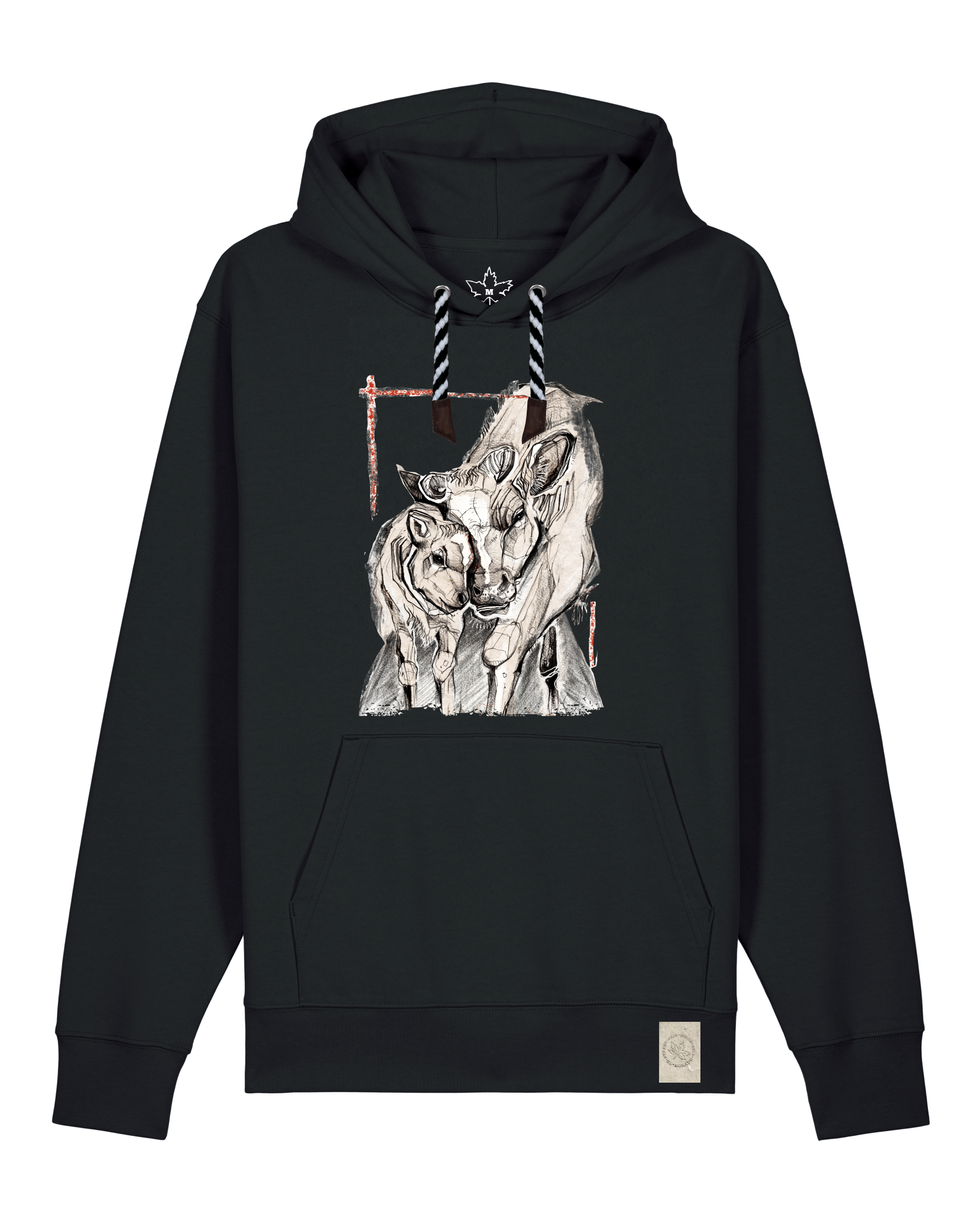 bio-unisex-medium fit-hoodie-kühe-stsu177-schwarz-sw kordel-front