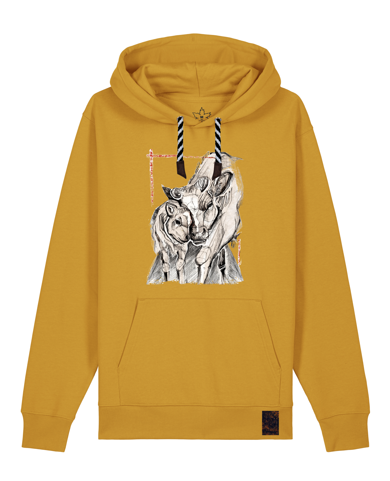 bio-unisex-medium fit-hoodie-kühe-stsu177-senf-sw kordel-front