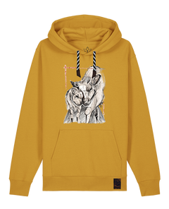 bio-unisex-medium fit-hoodie-kühe-stsu177-senf-sw kordel-front