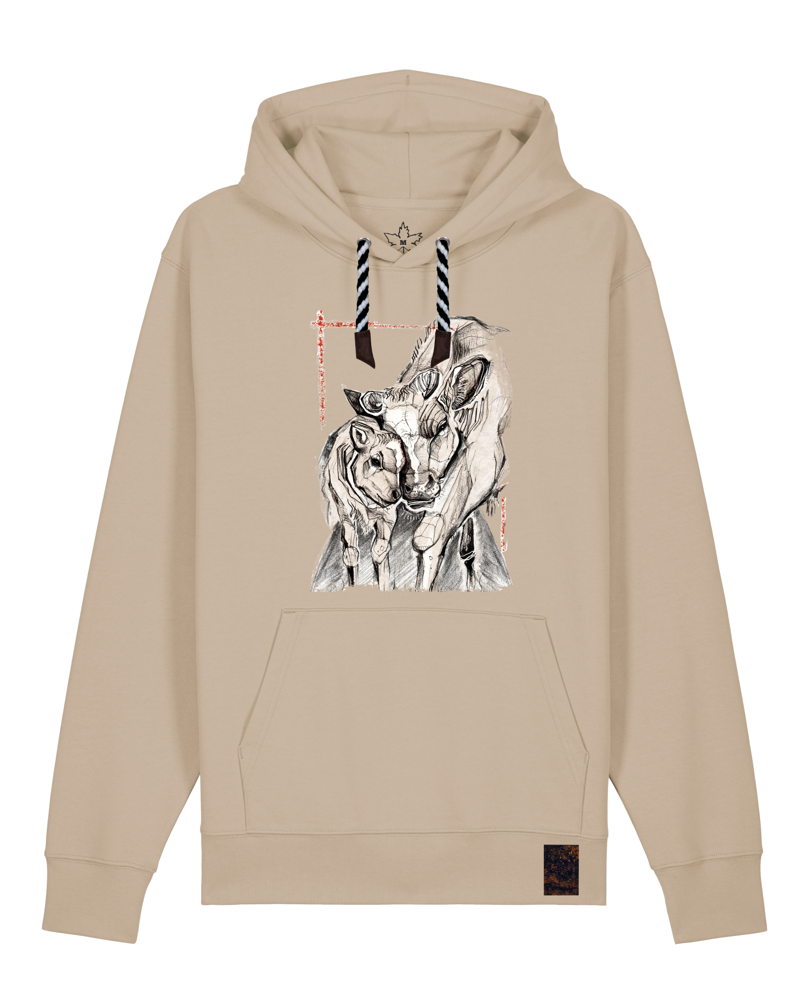 bio-unisex-medium fit-hoodie-kühe-stsu177-treibsand-sw kordel-front