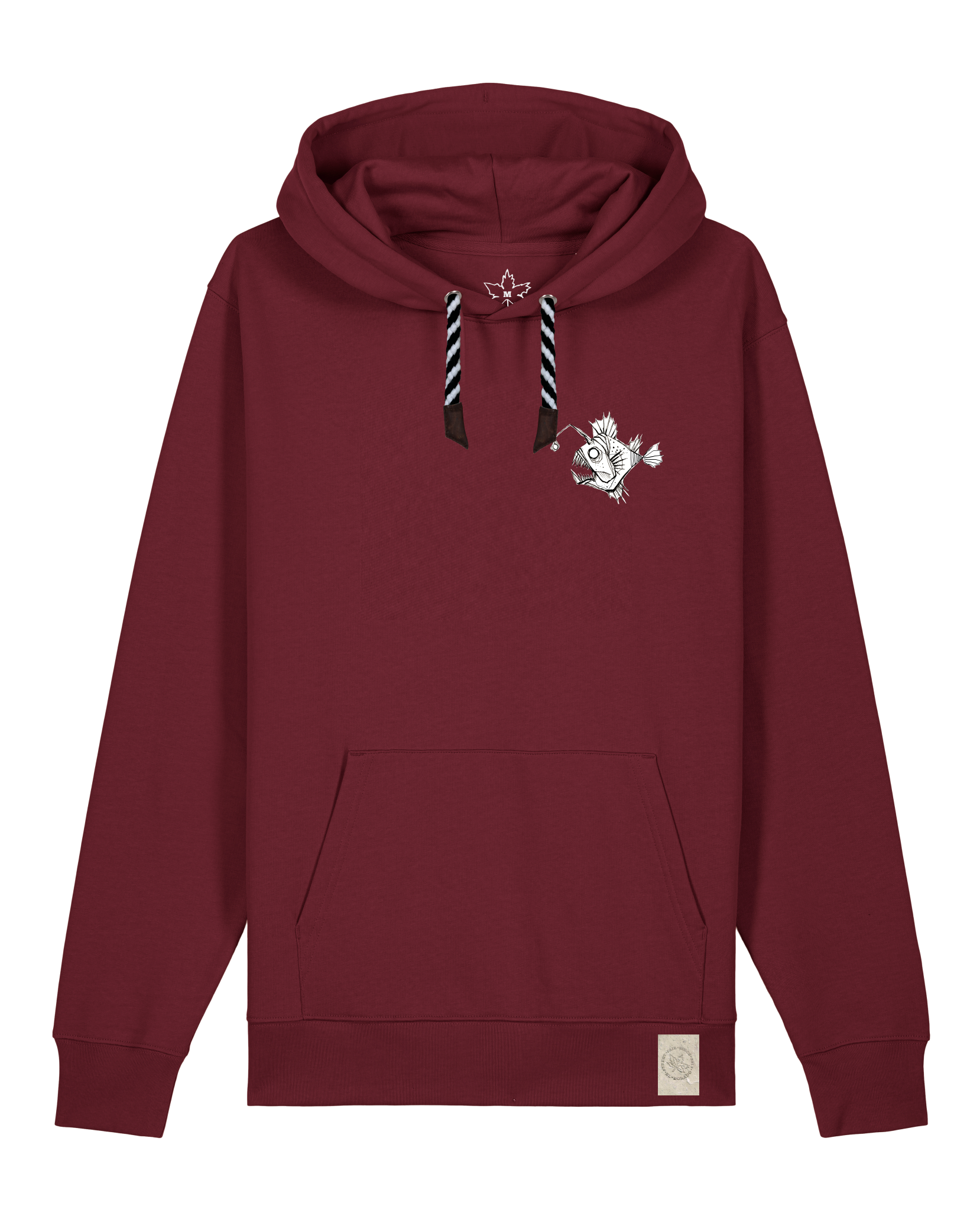 bio-unisex-medium fit-hoodie-lampionfisch (backprint)-stsu177-burgunder rot-sw kordel-front