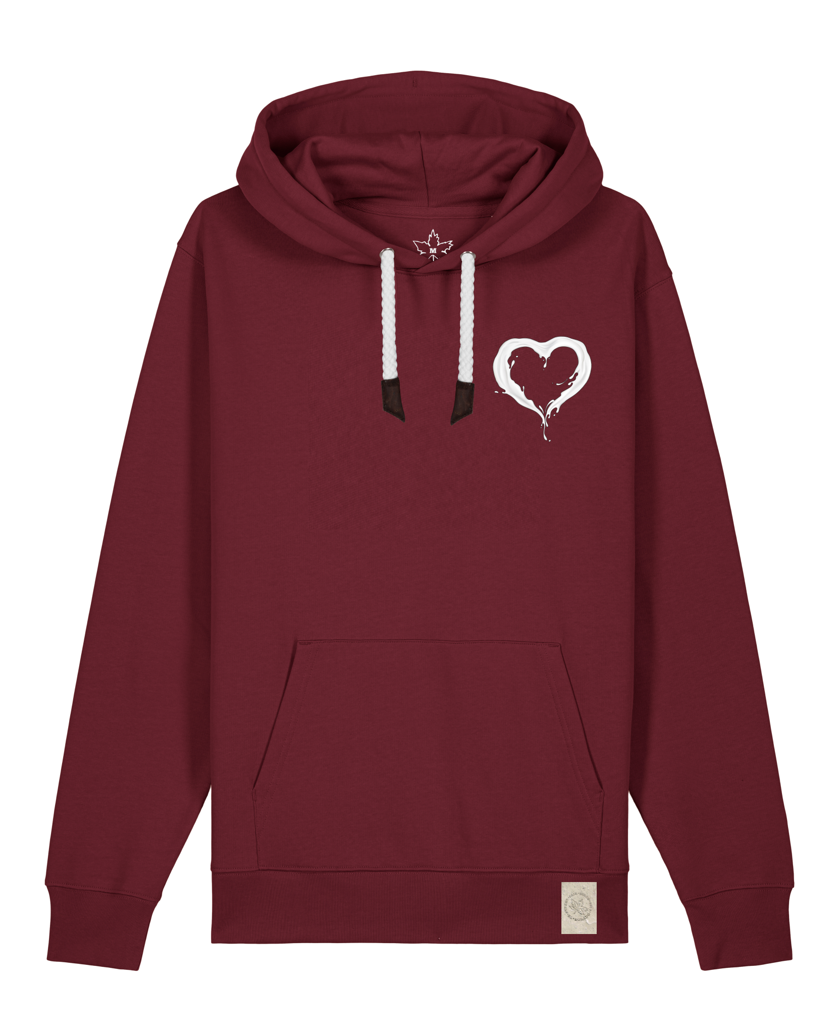 bio-unisex-medium fit-hoodie-milchmagd (backprint)-stsu177-burgunder rot-weiße kordel-front