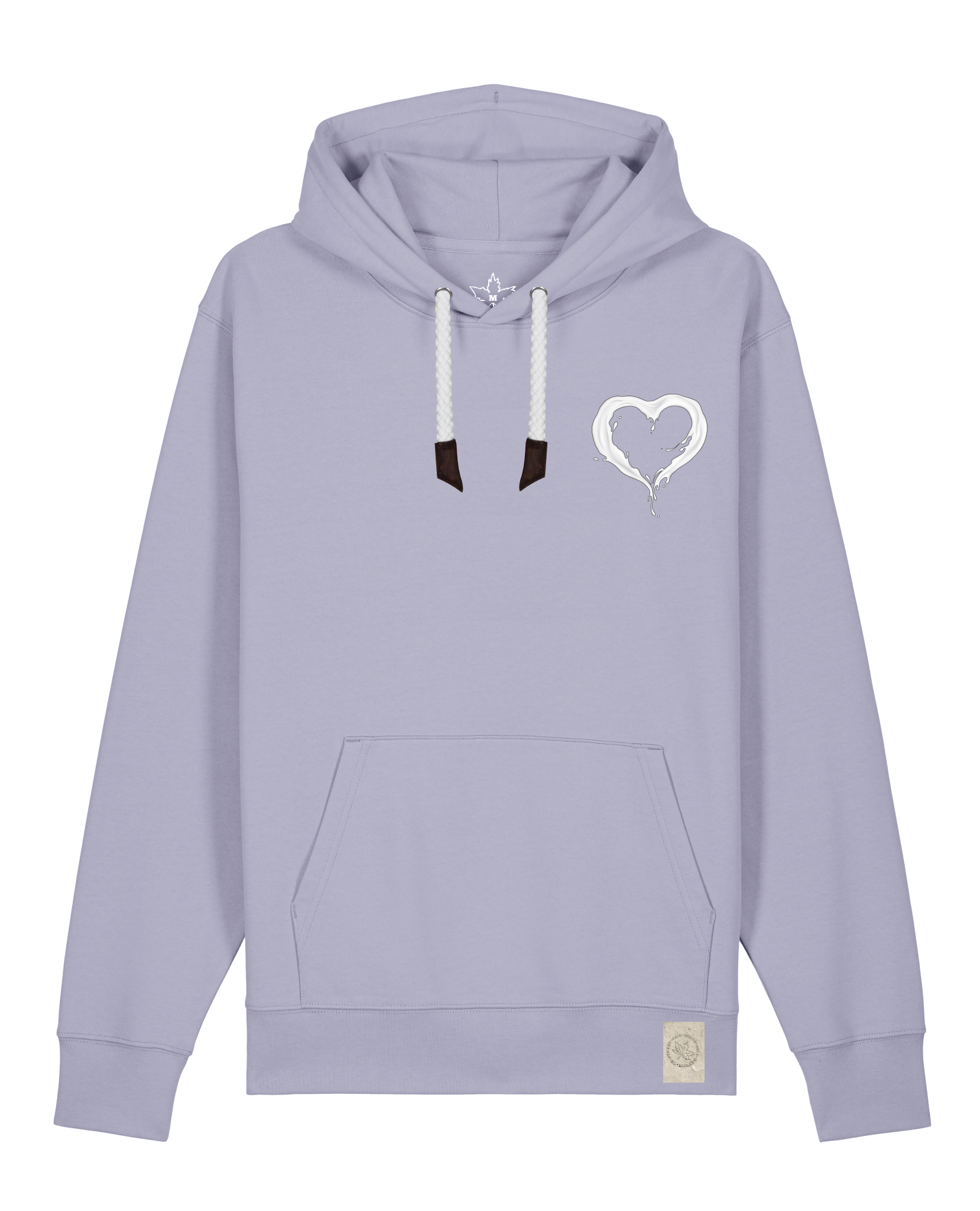 bio-unisex-medium fit-hoodie-milchmagd (backprint)-stsu177-lavender-weiße kordel-front
