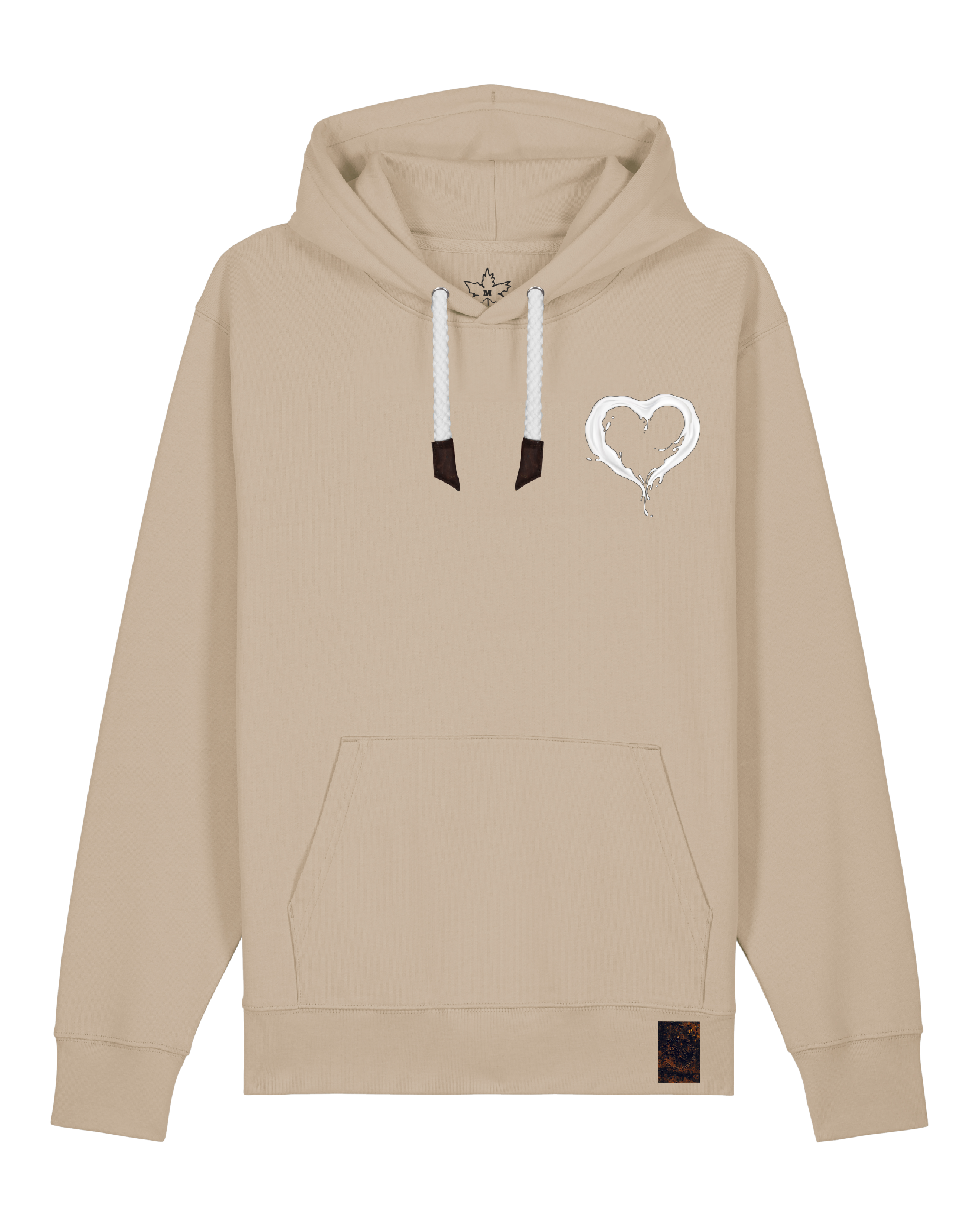 bio-unisex-medium fit-hoodie-milchmagd (backprint)-stsu177-treibsand-weiße kordel-front