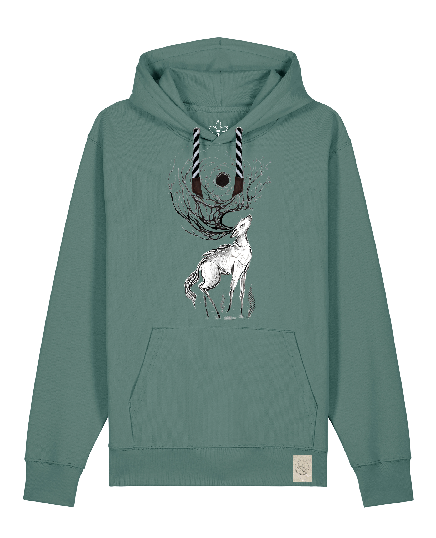 bio-unisex-medium fit-hoodie-moon deer-stsu177-blautanne-sw kordel-front