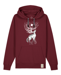 bio-unisex-medium fit-hoodie-moon deer-stsu177-burgunder rot-sw kordel-front