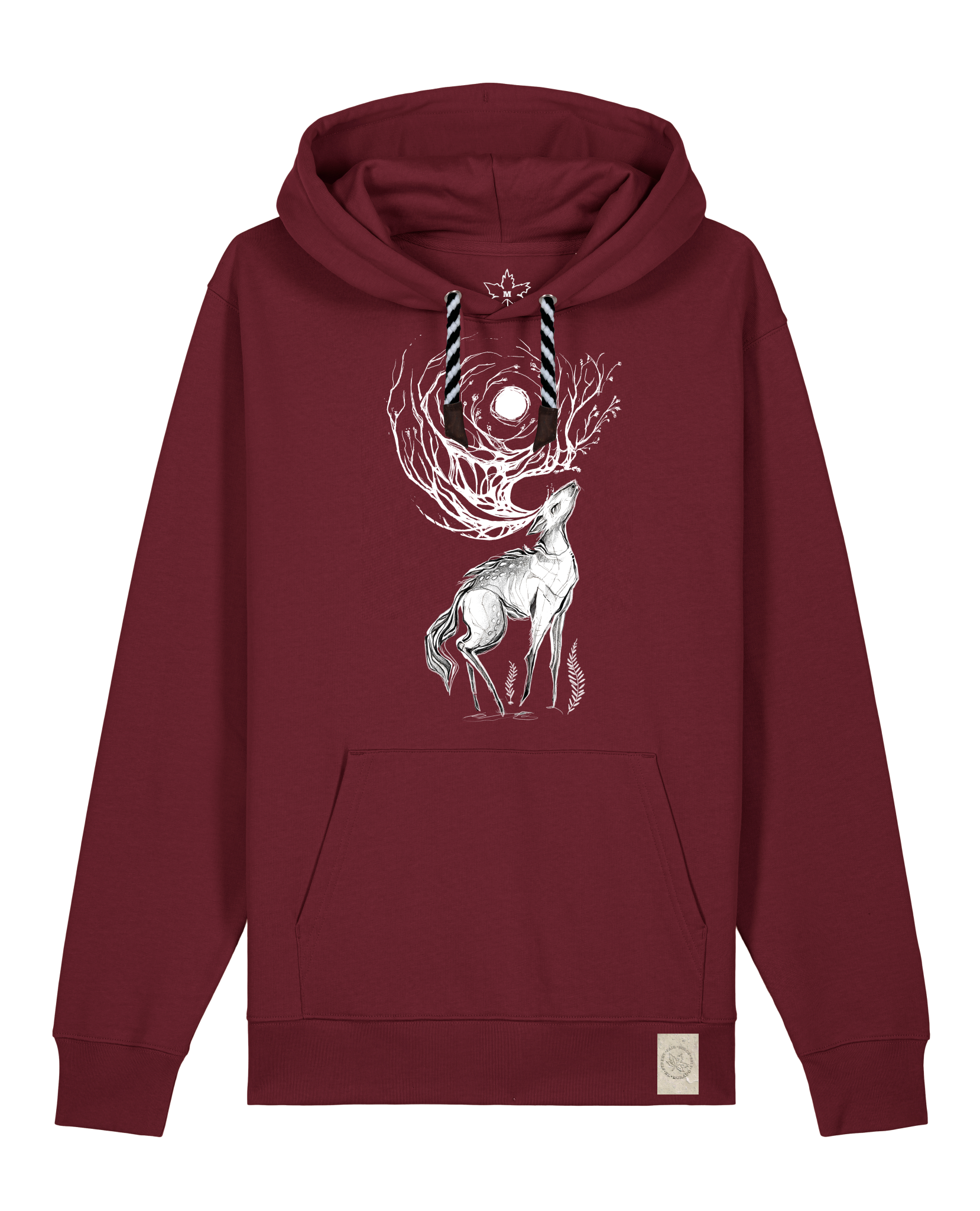 bio-unisex-medium fit-hoodie-moon deer-stsu177-burgunder rot-sw kordel-front