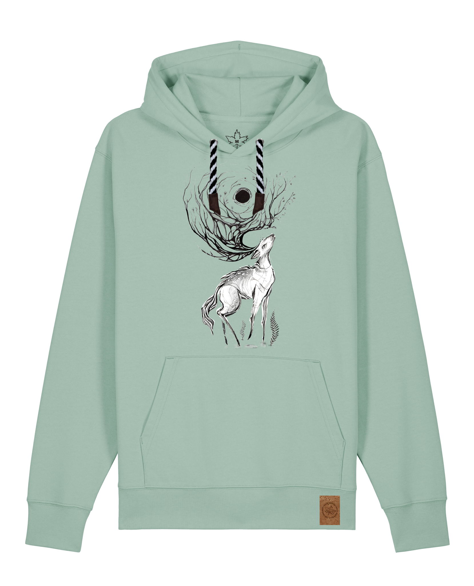 bio-unisex-medium fit-hoodie-moon deer-stsu177-eukalyptus-sw kordel-front