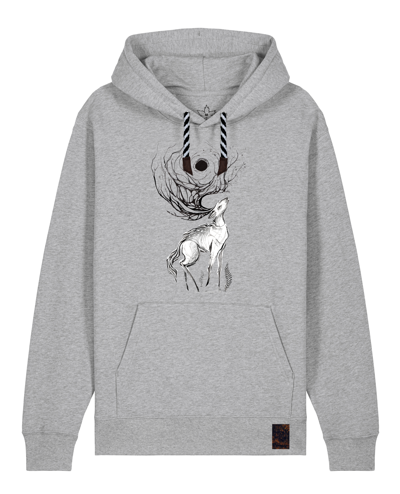 bio-unisex-medium fit-hoodie-moon deer-stsu177-mausgrau-sw kordel-front