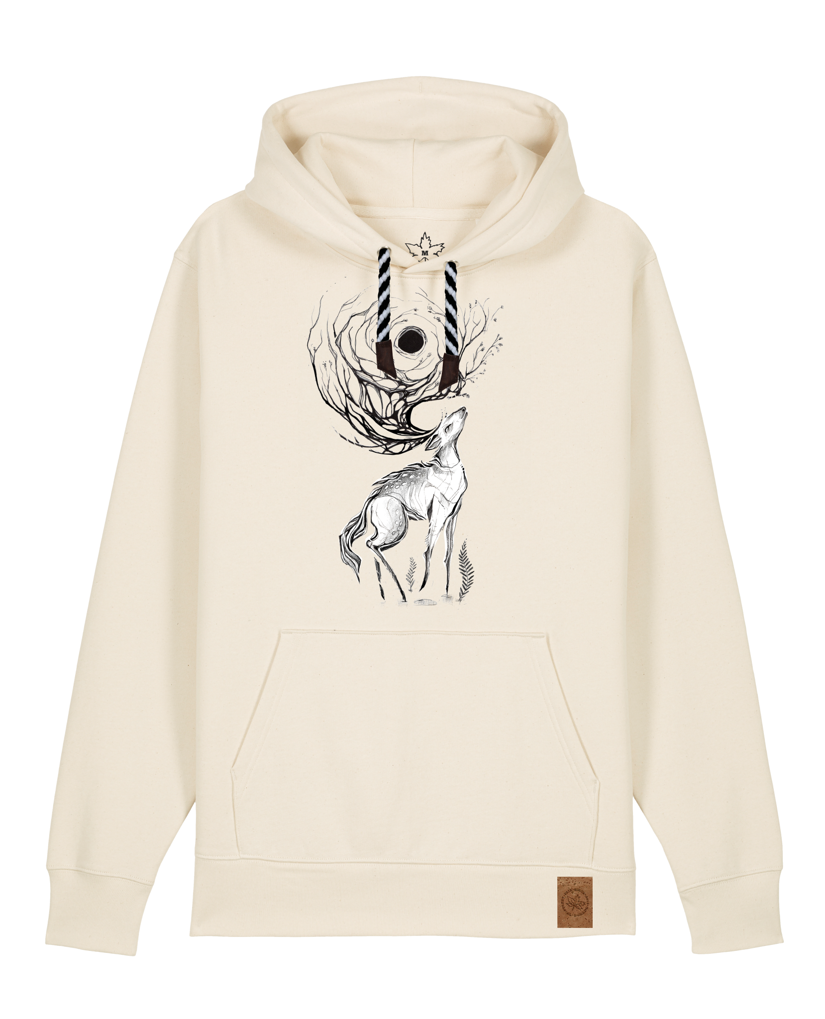 bio-unisex-medium fit-hoodie-moon deer-stsu177-natur-sw kordel-front