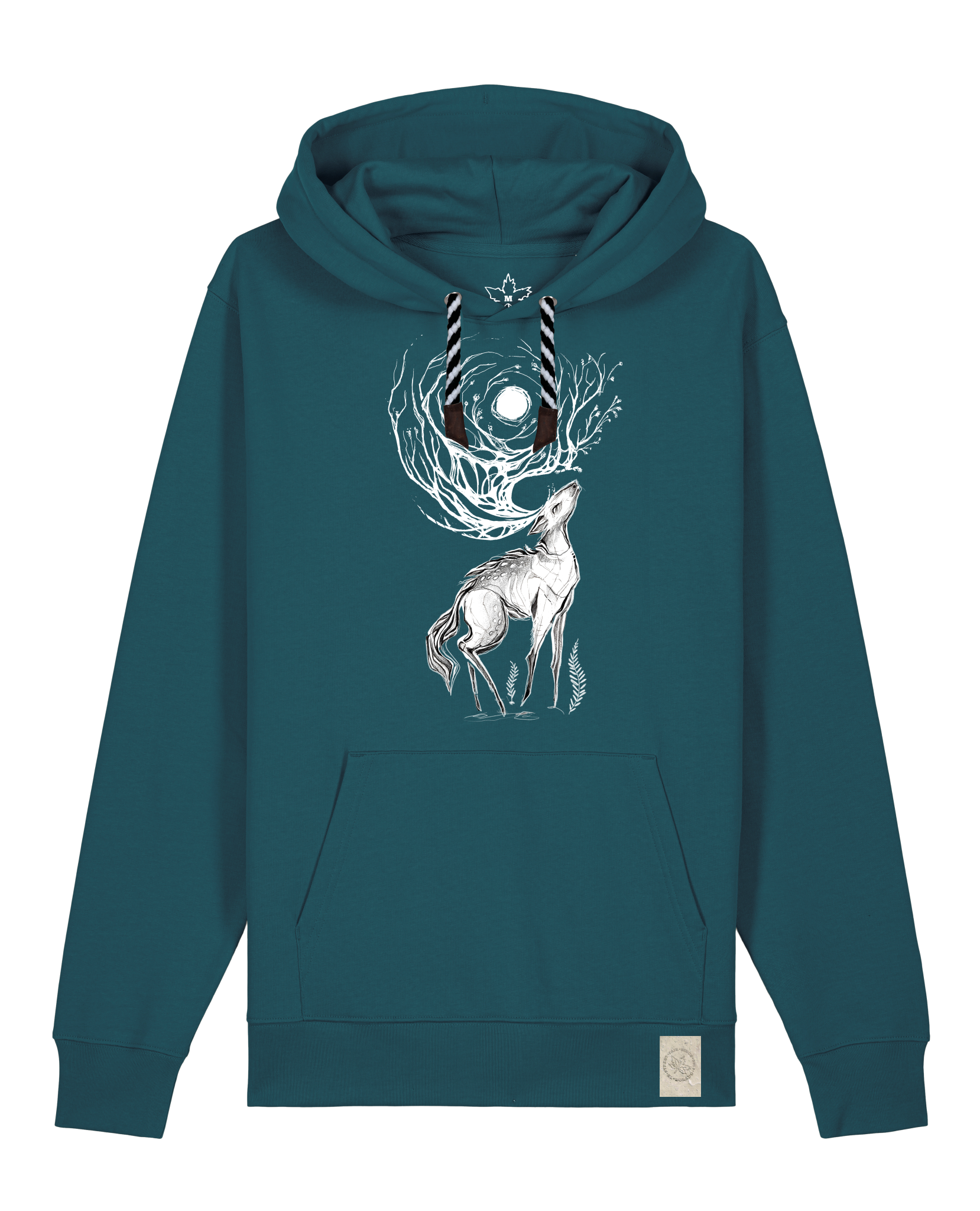 bio-unisex-medium fit-hoodie-moon deer-stsu177-nordmanntanne-sw kordel-front