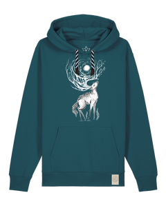 bio-unisex-medium fit-hoodie-moon deer-stsu177-nordmanntanne-sw kordel-front