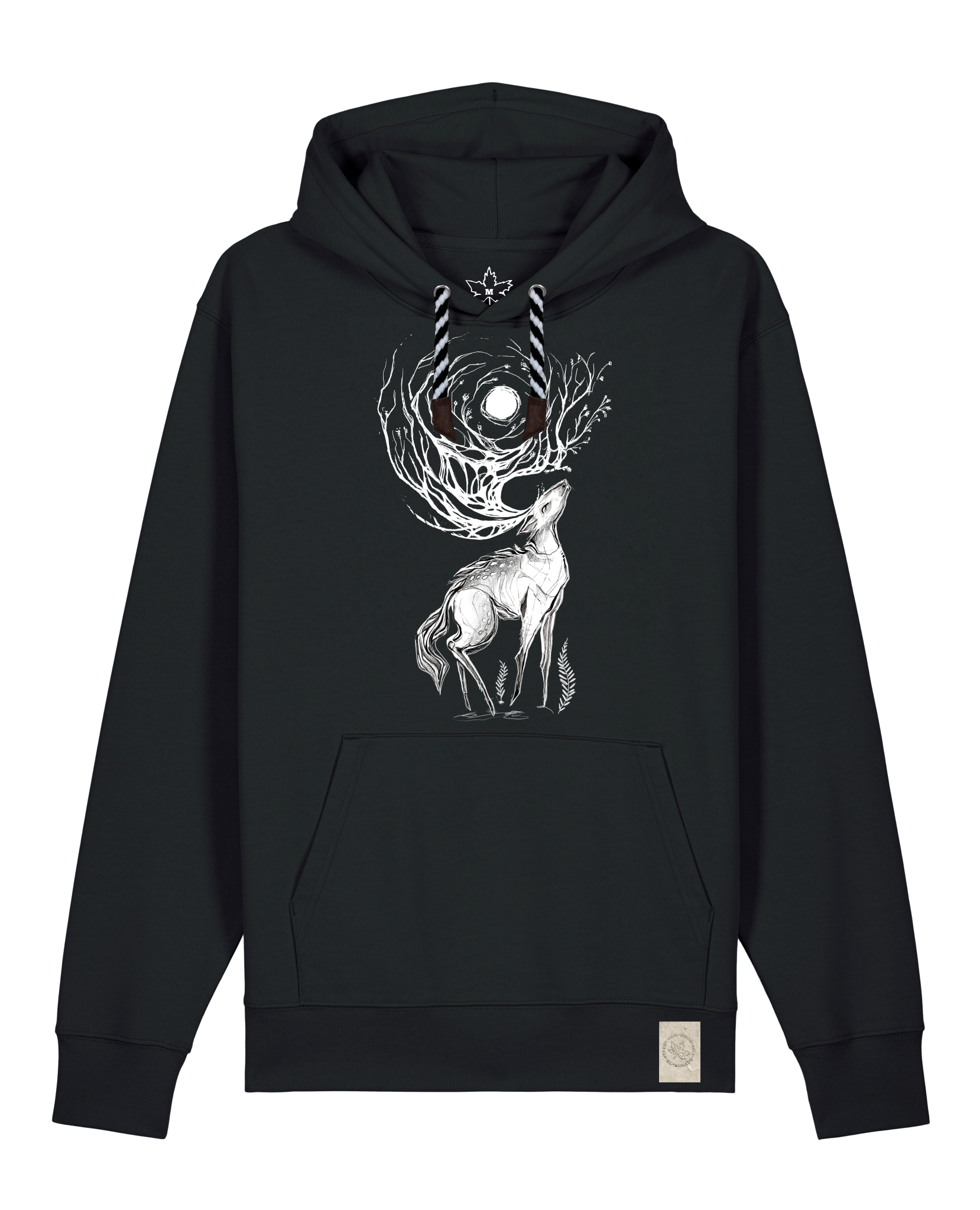 bio-unisex-medium fit-hoodie-moon deer-stsu177-schwarz-sw kordel-front
