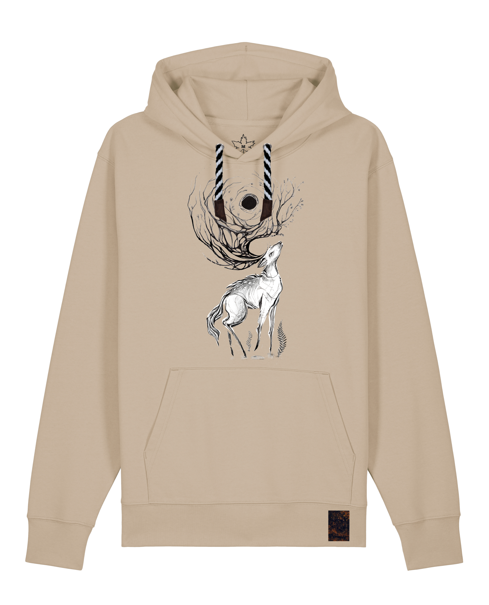 bio-unisex-medium fit-hoodie-moon deer-stsu177-treibsand-sw kordel-front