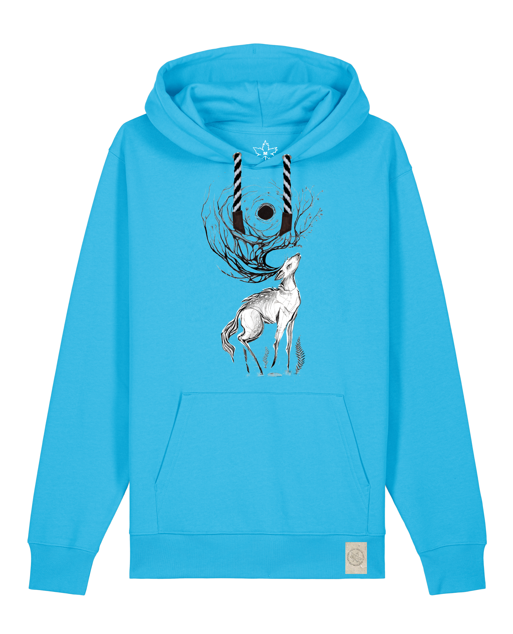 bio-unisex-medium fit-hoodie-moon deer-stsu177-wasserblau-sw kordel-front