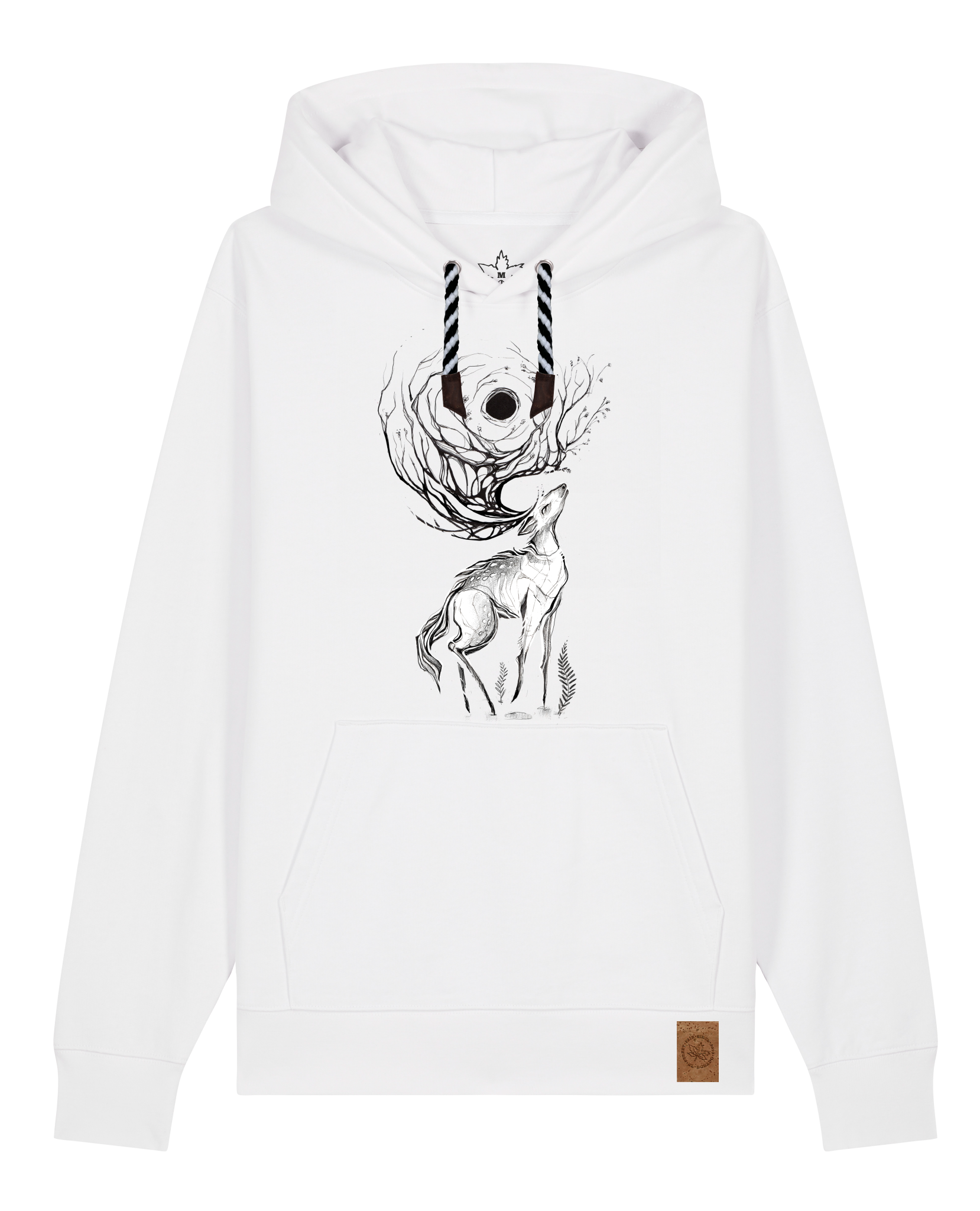 bio-unisex-medium fit-hoodie-moon deer-stsu177-weiß-sw kordel-front