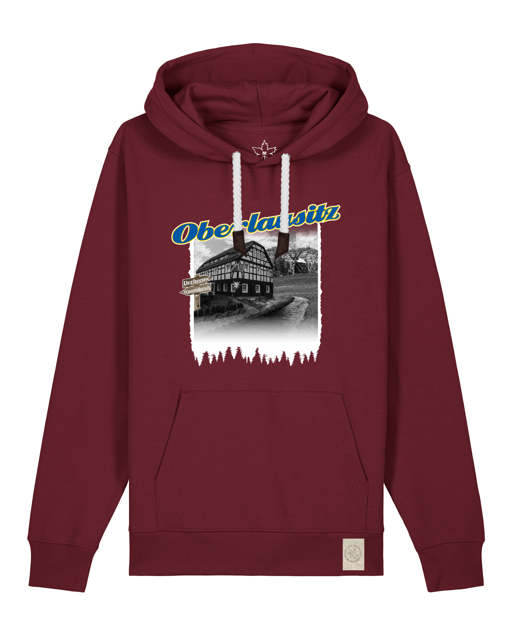 bio-unisex-medium fit-hoodie-oberlausitz-stsu177-burgunder rot-weiße kordel-front