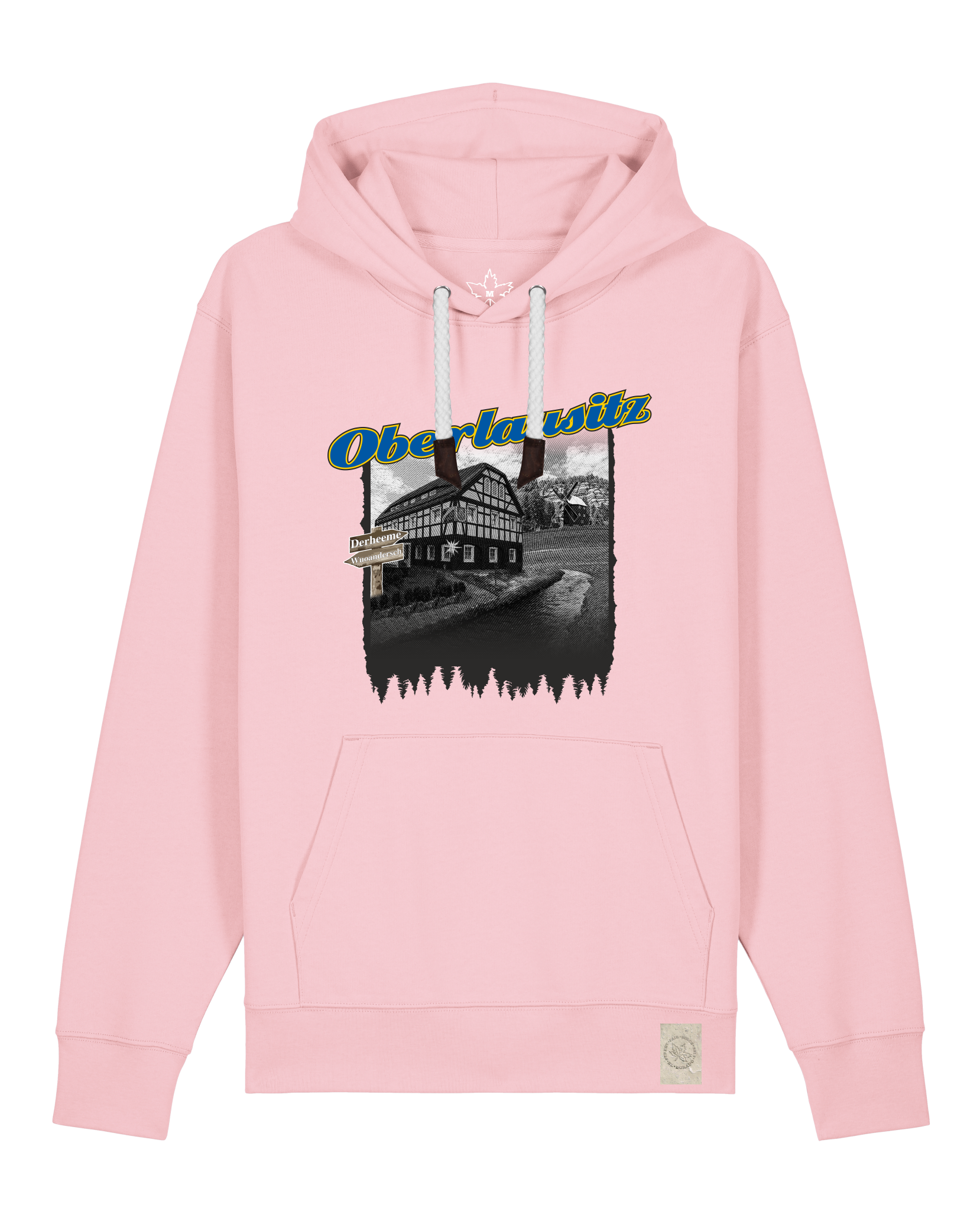 bio-unisex-medium fit-hoodie-oberlausitz-stsu177-flamingo-weiße kordel-front