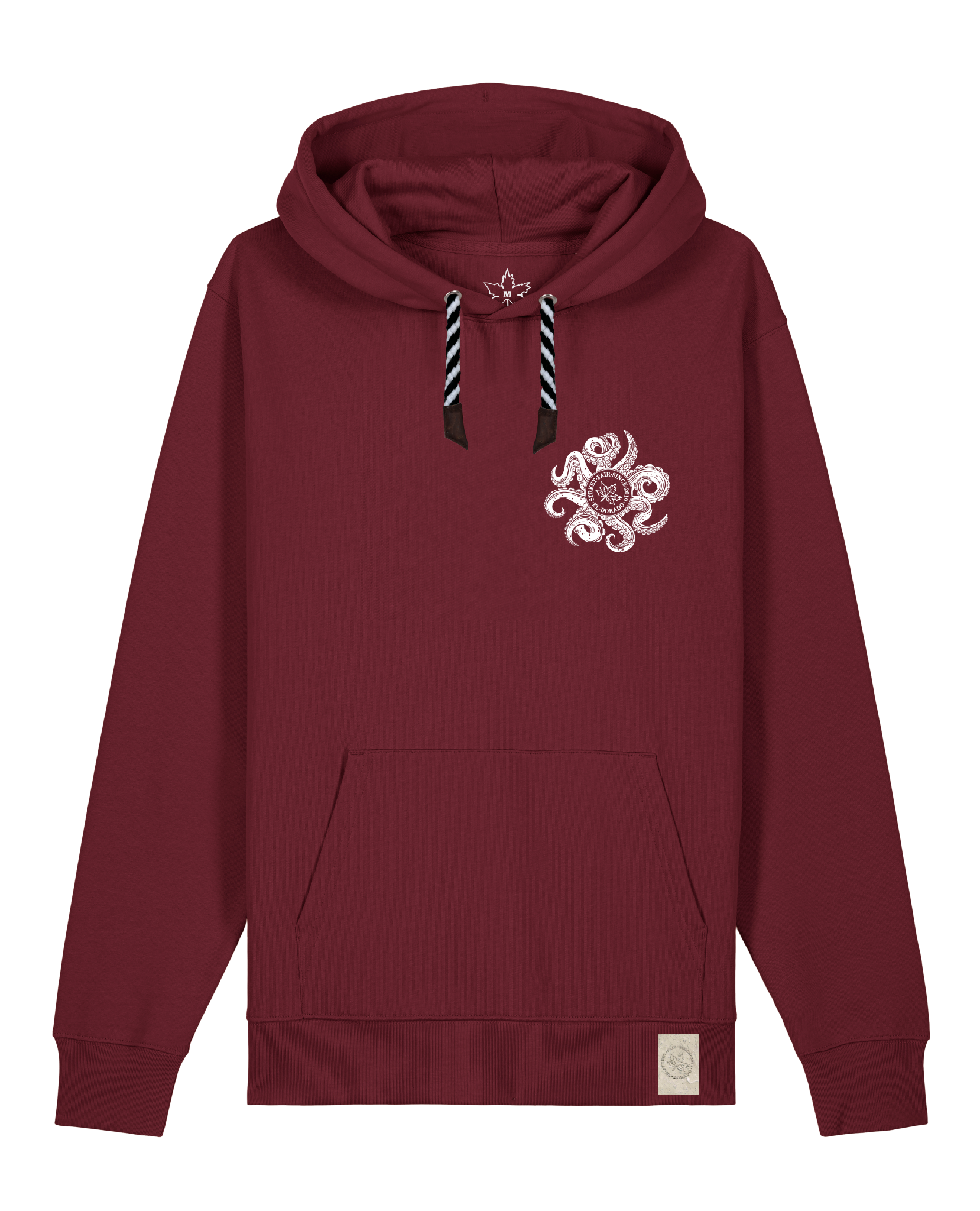 bio-unisex-medium fit-hoodie-octo (backprint)-stsu177-burgunder rot-sw kordel-front
