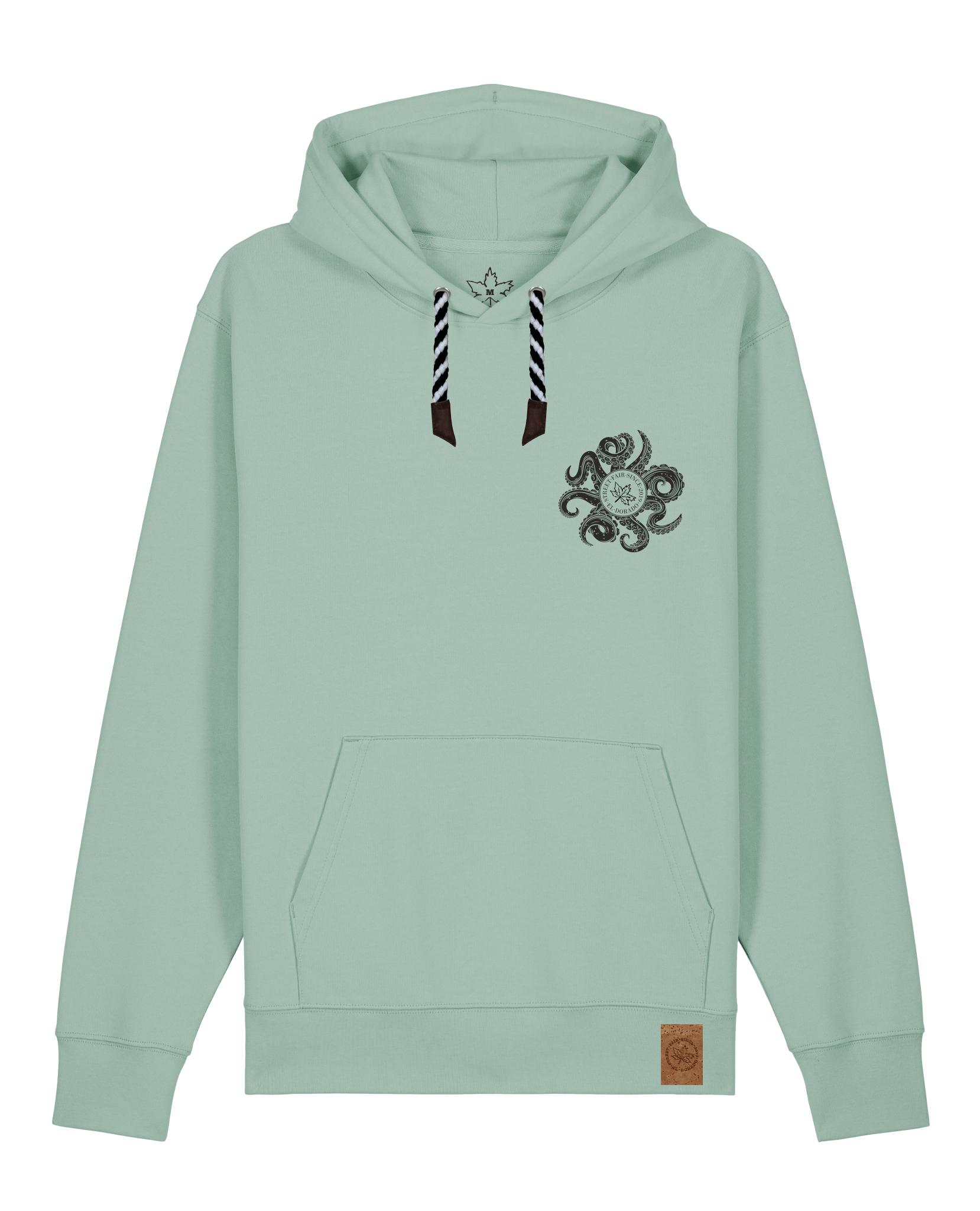 bio-unisex-medium fit-hoodie-octo (backprint)-stsu177-eukalyptus-sw kordel-front