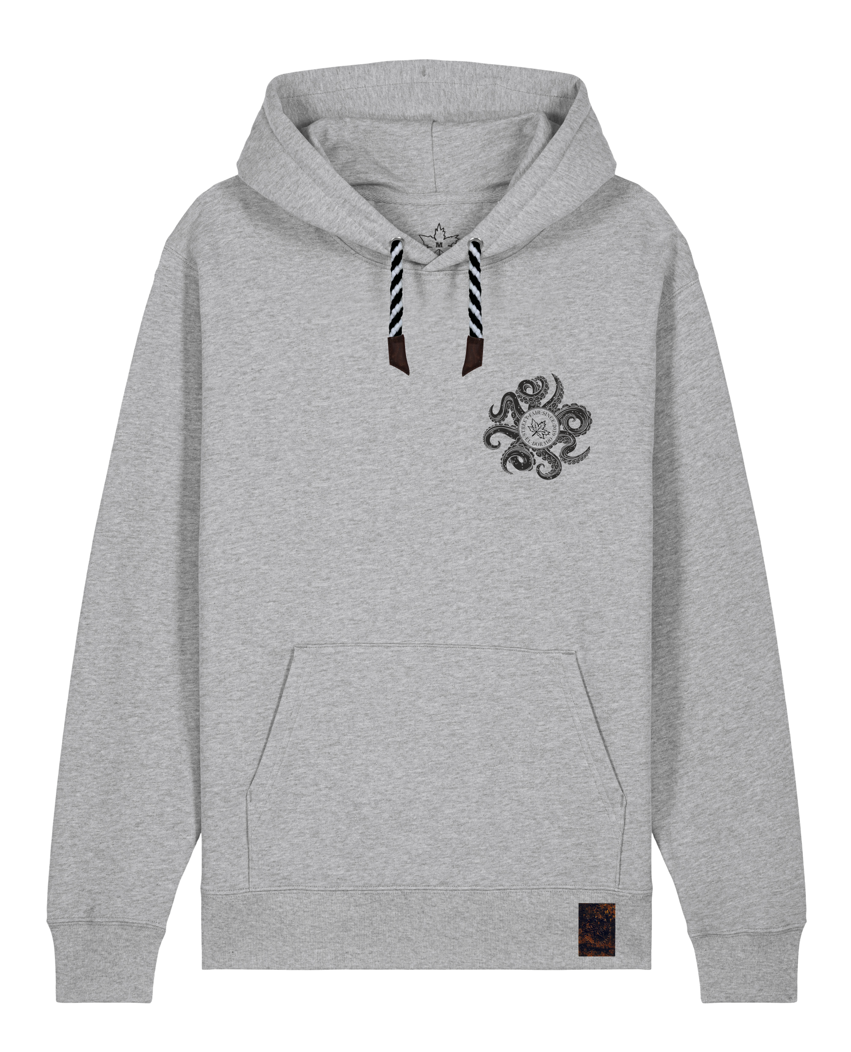 bio-unisex-medium fit-hoodie-octo (backprint)-stsu177-mausgrau-sw kordel-front