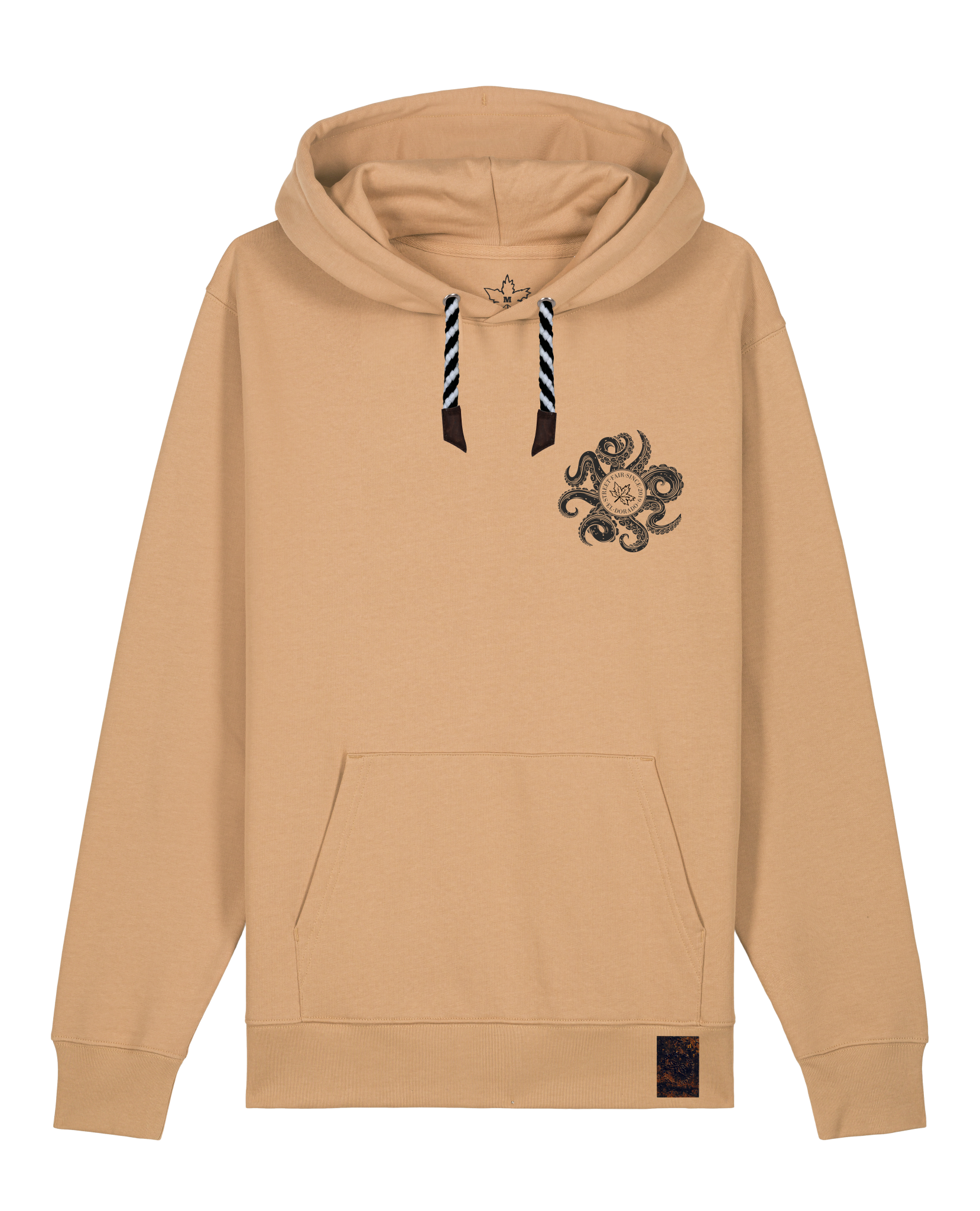 bio-unisex-medium fit-hoodie-octo (backprint)-stsu177-meersand-sw kordel-front
