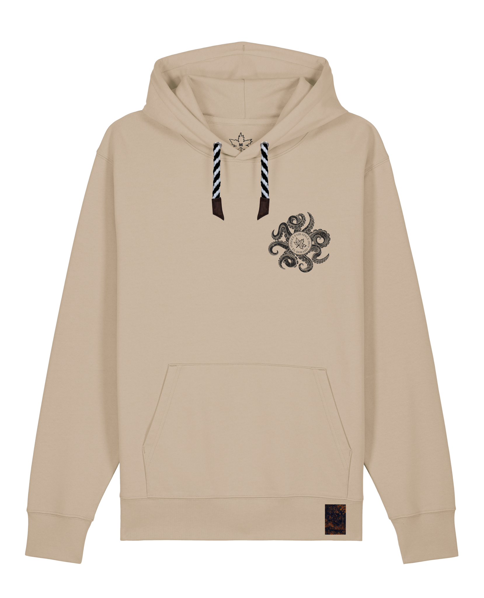 bio-unisex-medium fit-hoodie-octo (backprint)-stsu177-treibsand-sw kordel-front