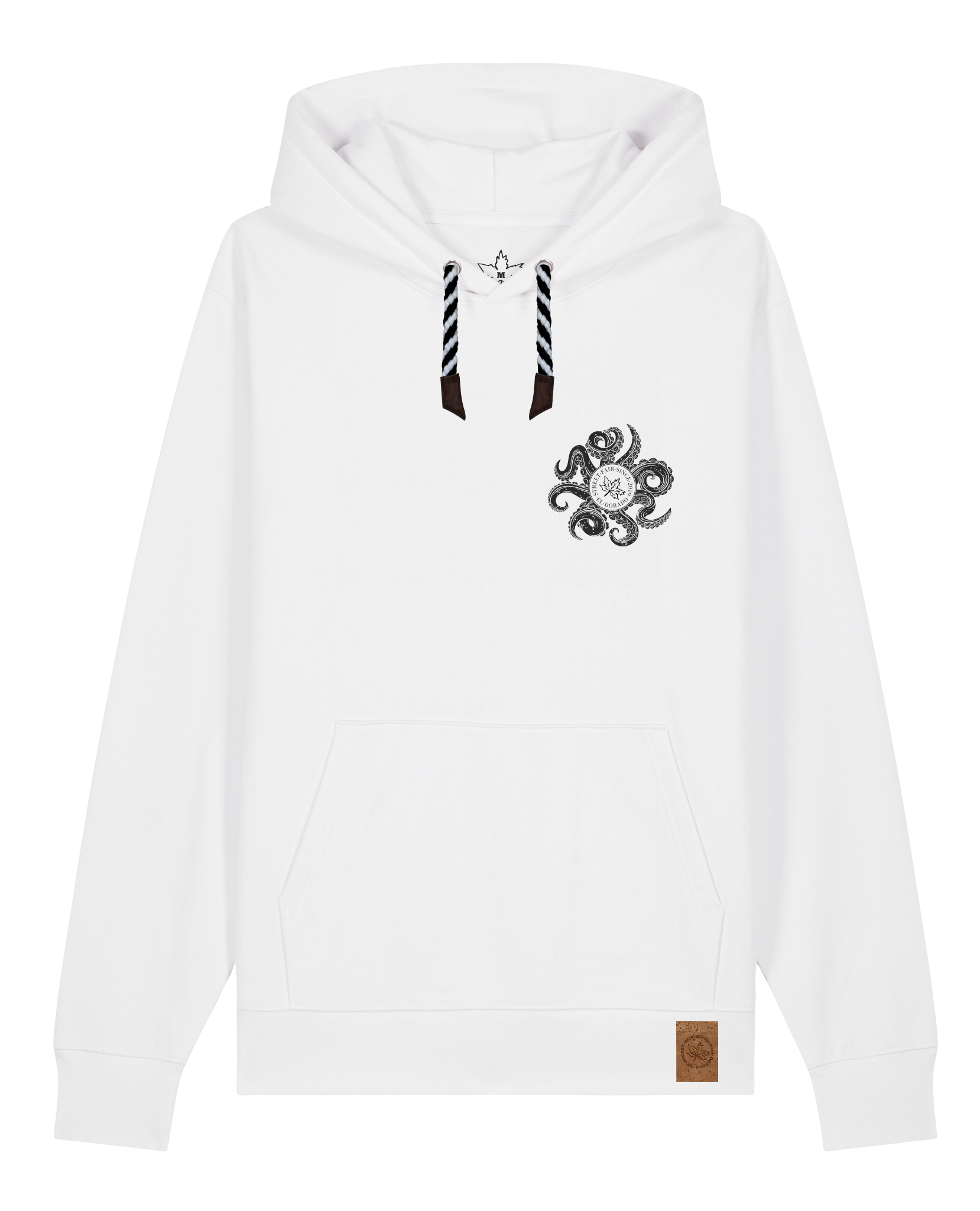 bio-unisex-medium fit-hoodie-octo (backprint)-stsu177-weiß-sw kordel-front