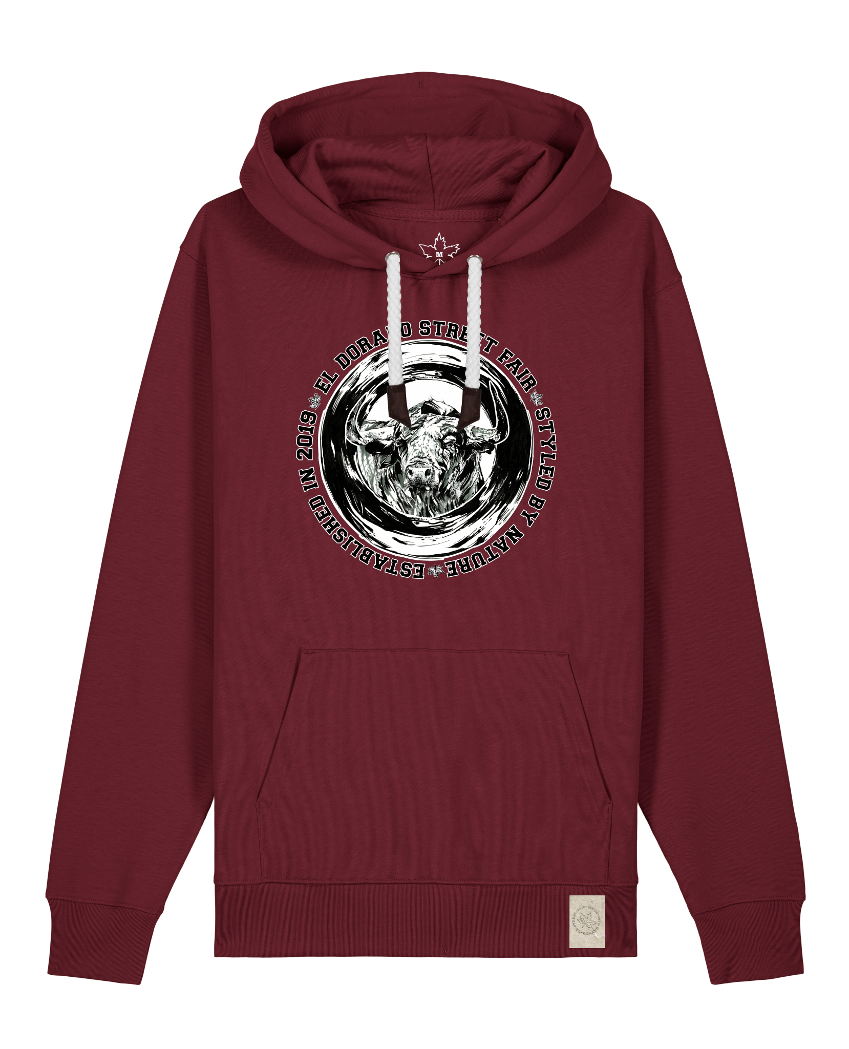 bio-unisex-medium fit-hoodie-oxpower-stsu177-burgunder rot-weiße kordel-front