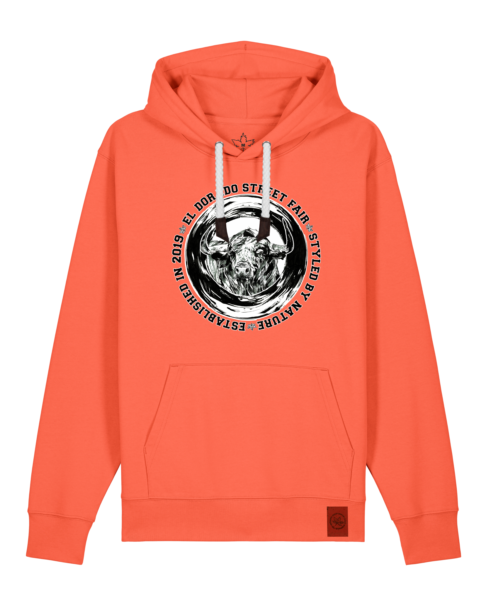 bio-unisex-medium fit-hoodie-oxpower-stsu177-mandarine-weiße kordel-front