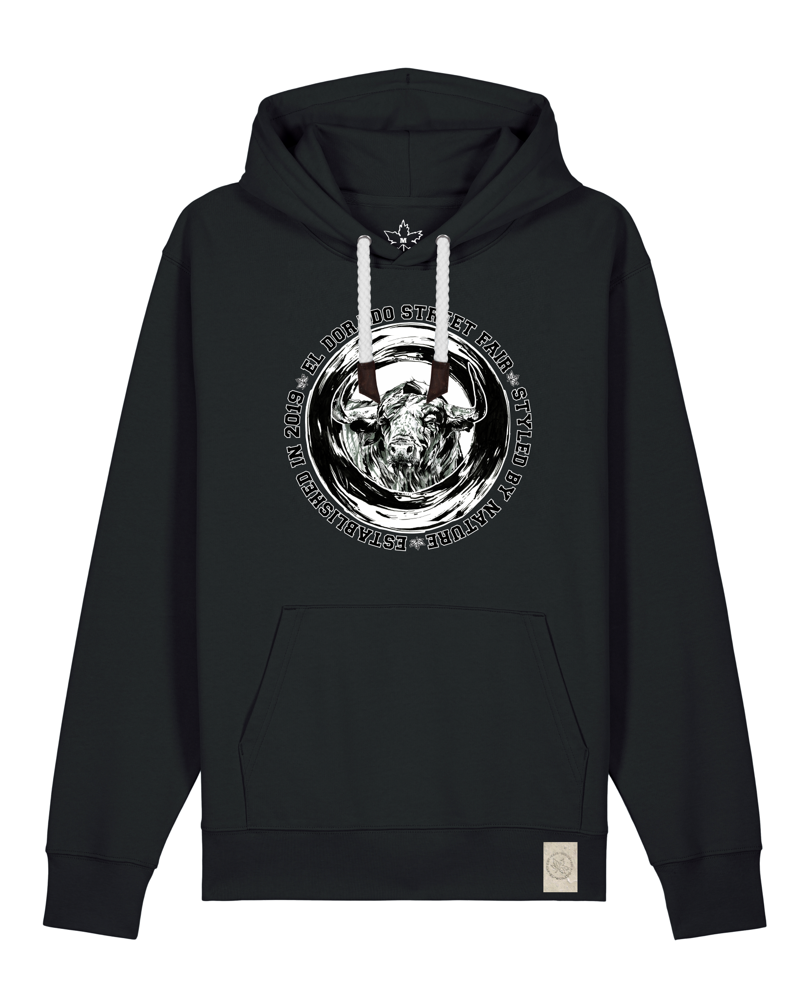 bio-unisex-medium fit-hoodie-oxpower-stsu177-schwarz-weiße kordel-front