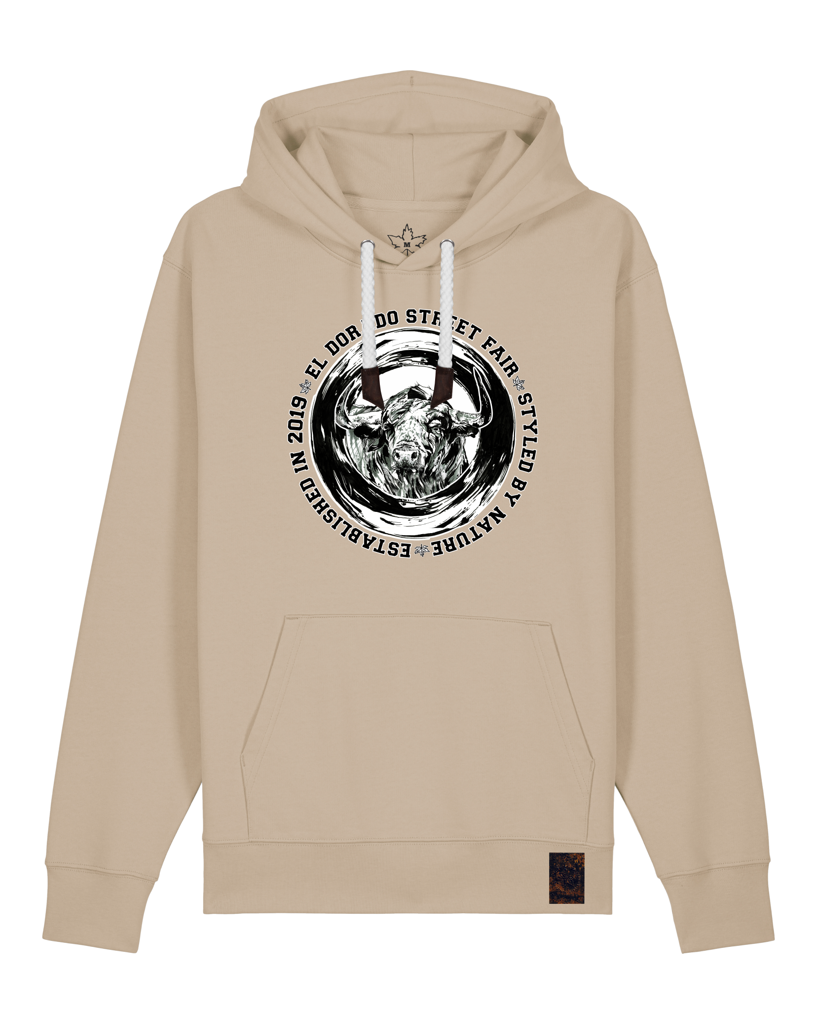 bio-unisex-medium fit-hoodie-oxpower-stsu177-treibsand-weiße kordel-front