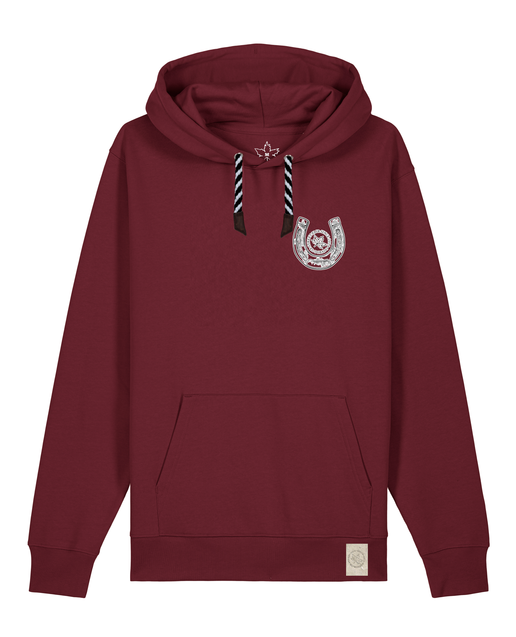 bio-unisex-medium fit-hoodie-pferd (backprint)-stsu177-burgunder rot-sw kordel-front