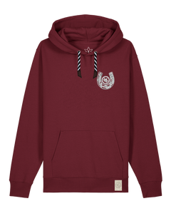 bio-unisex-medium fit-hoodie-pferd (backprint)-stsu177-burgunder rot-sw kordel-front