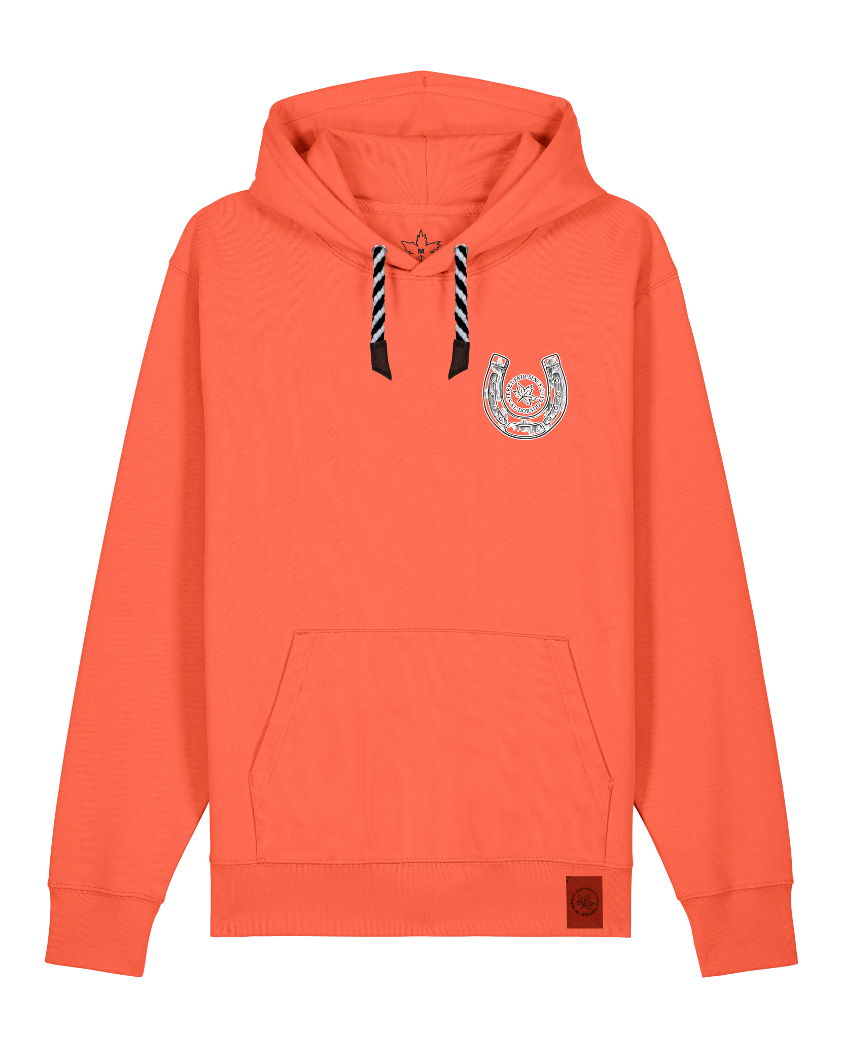 bio-unisex-medium fit-hoodie-pferd (backprint)-stsu177-mandarine-sw kordel-front