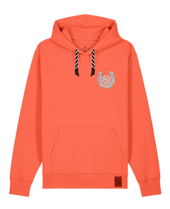 bio-unisex-medium fit-hoodie-pferd (backprint)-stsu177-mandarine-sw kordel-front