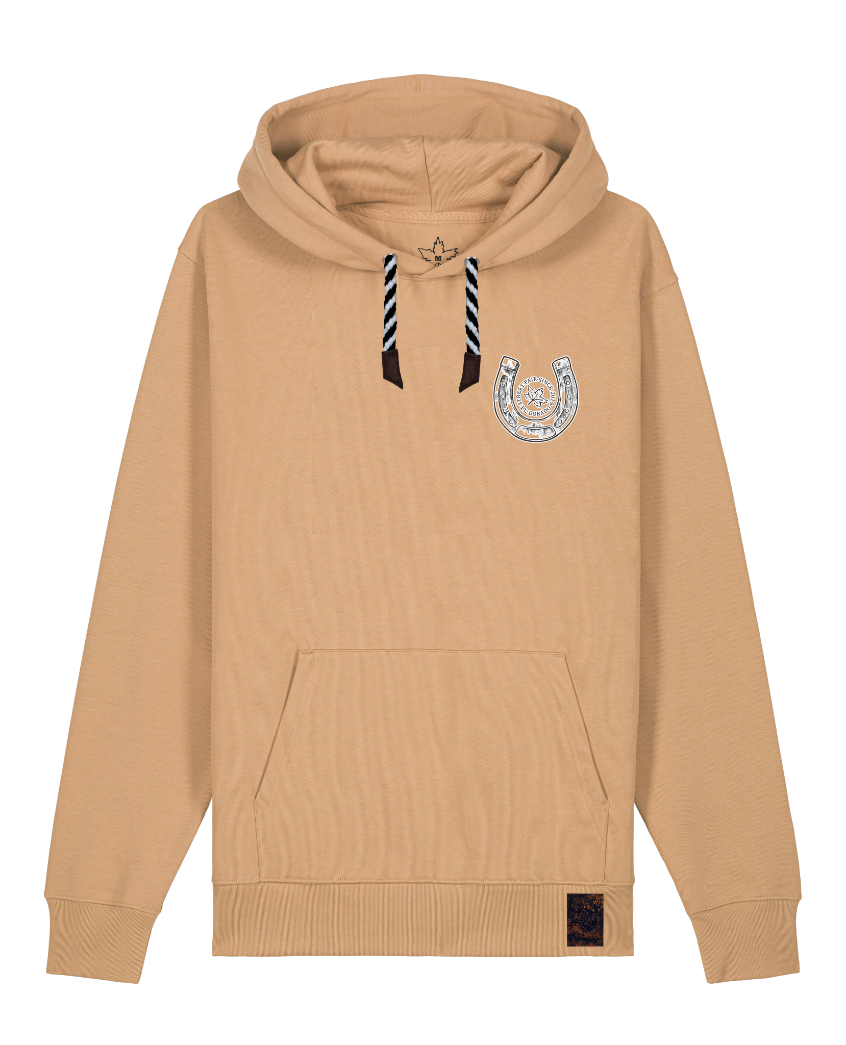 bio-unisex-medium fit-hoodie-pferd (backprint)-stsu177-meersand-sw kordel-front