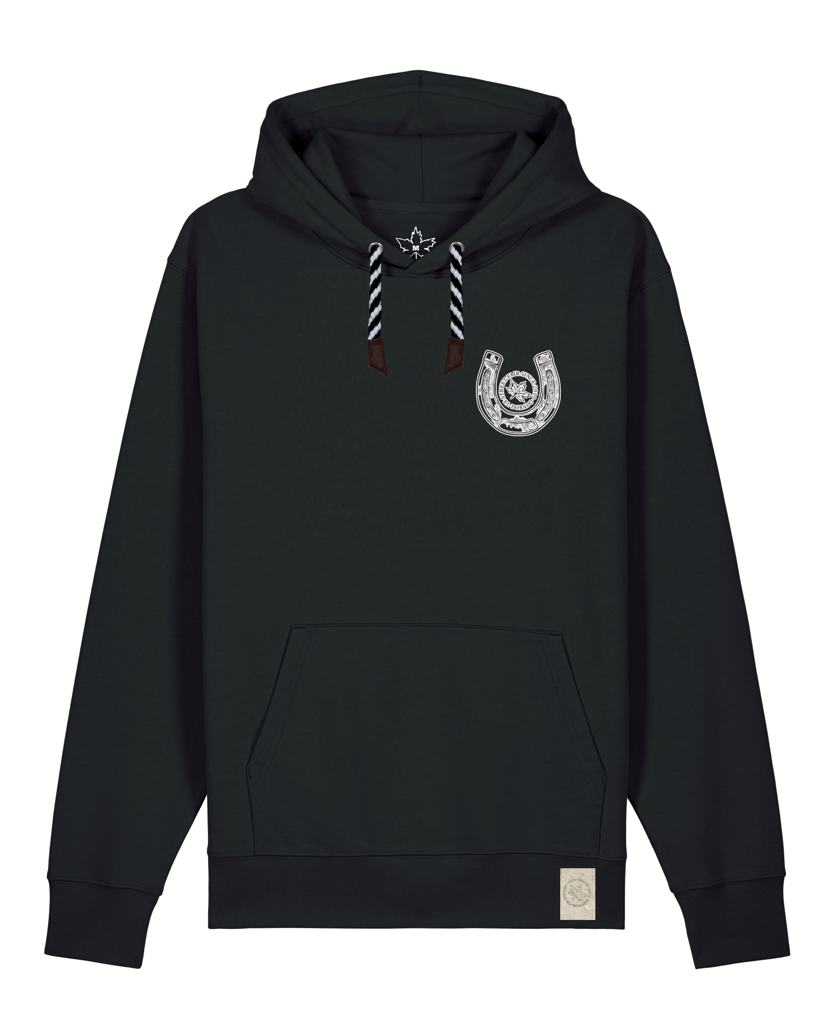 bio-unisex-medium fit-hoodie-pferd (backprint)-stsu177-schwarz-sw kordel-front