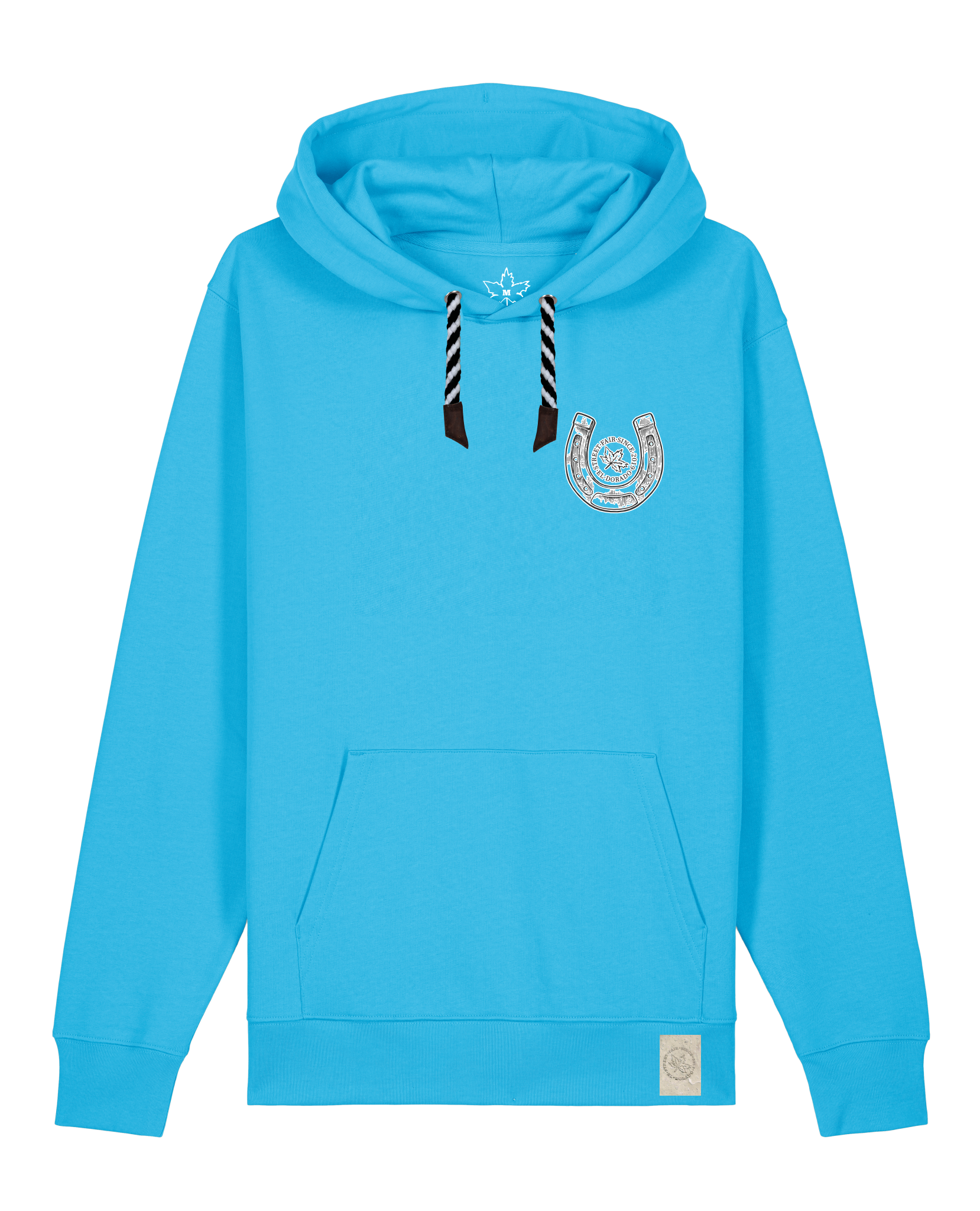 bio-unisex-medium fit-hoodie-pferd (backprint)-stsu177-wasserblau-sw kordel-front