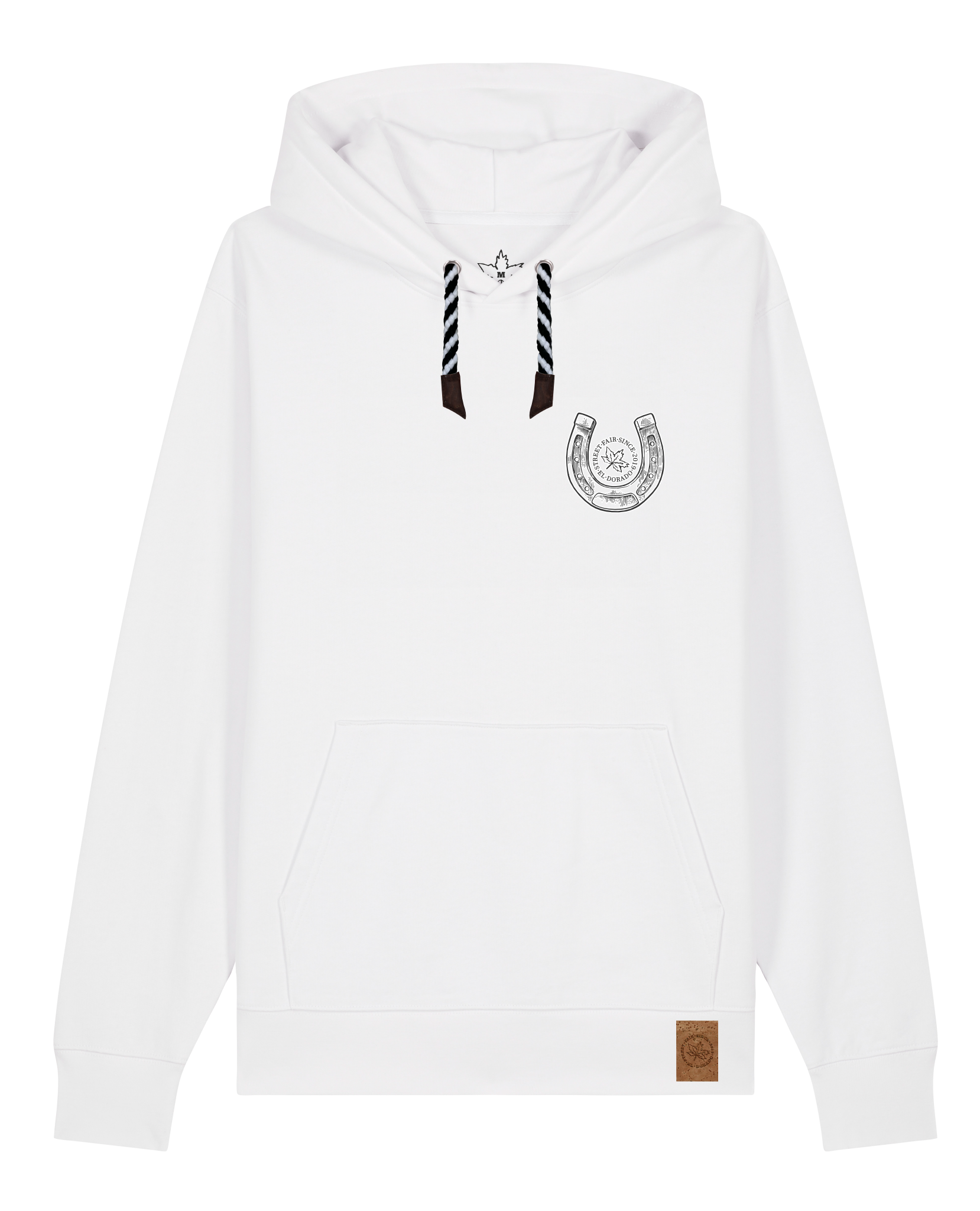 bio-unisex-medium fit-hoodie-pferd (backprint)-stsu177-weiß-sw kordel-front