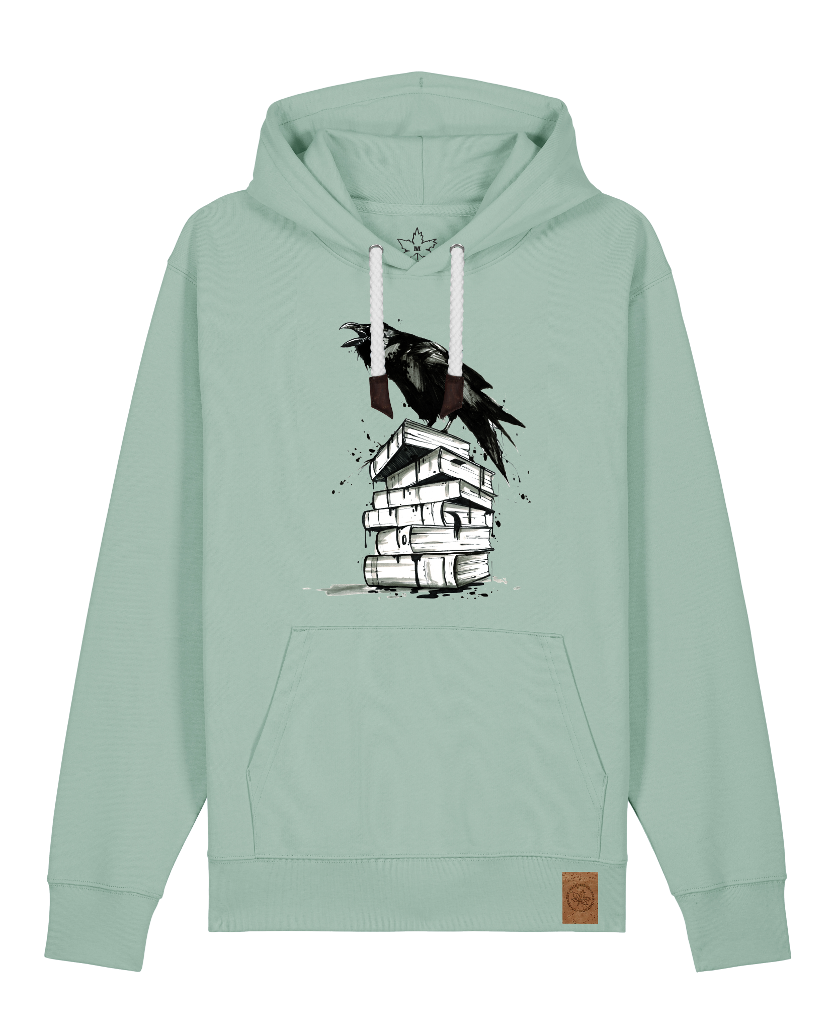 bio-unisex-medium fit-hoodie-rabe-stsu177-eukalyptus-weiße kordel-front